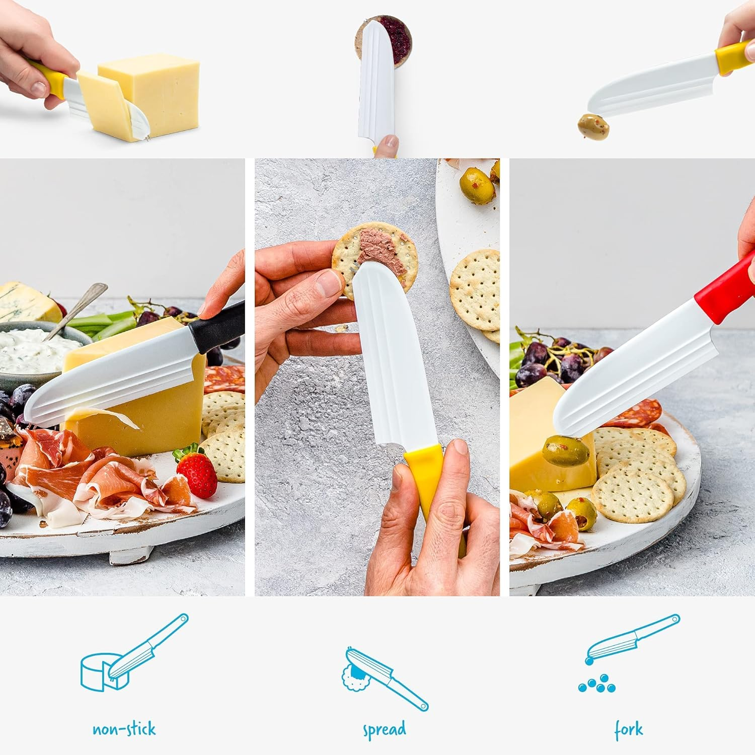 Dreamfarm Knibble Lite 3-In-1 Non-Stick Cheese Knife for Charcuterie, Slicing, Spreading, with Built-In Fork to Serve & Share Foods - 9" Yellow - Yellow image number 6