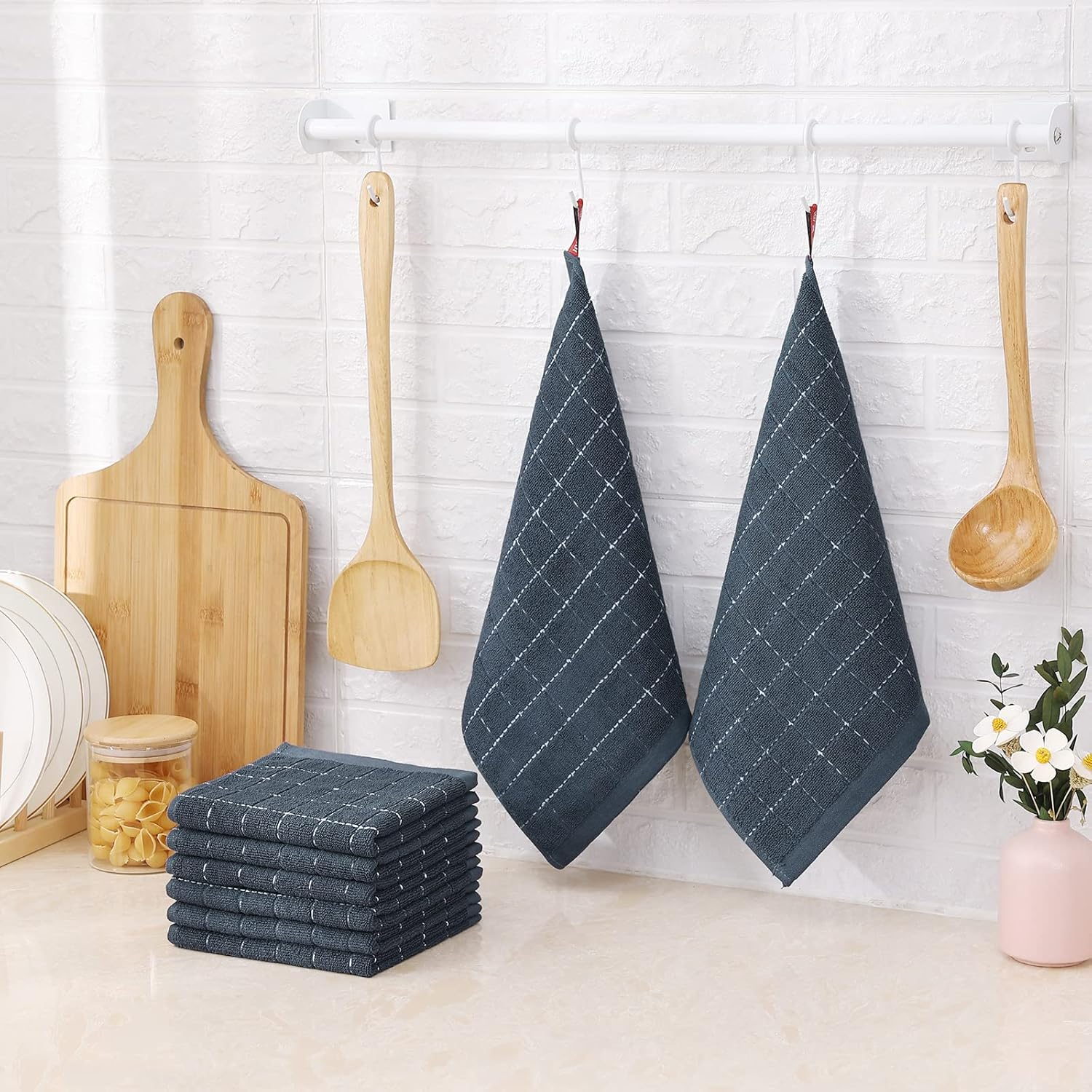 Mordimy 100% Cotton Terry Cloth Dish Cloths, Soft and Absorbent Checkered Dish Towels, Quick Drying Dish Rags for Washing Dishes, 12 Pack, 12 X 12 Inches, Grey image number 7