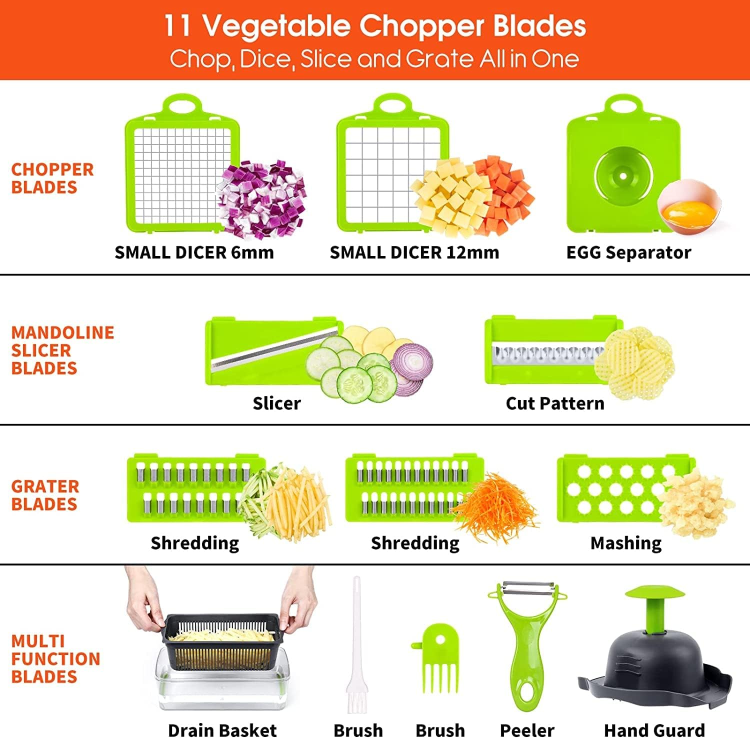 MEALIHOM 15 in 1 Vegetable Chopper Onion Chopper Mandolin Slicer Food Chopper Slicer Dicing Machine Cutter Veggie Chopper with 8 Blades Potato Carrot Garlic Chopper image number 5
