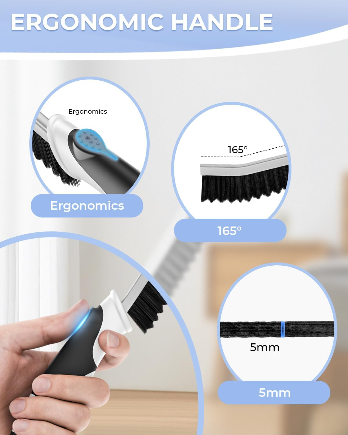 Cleangor Crevice Cleaning Brushes, Grout Cleaner Brush for Small Spaces to Reach, Magic Brush, Bathroom Accessory, Cleaning Tools, Cleaning Supplies for Shower, Toilet, Sink (2, Black) image number 1