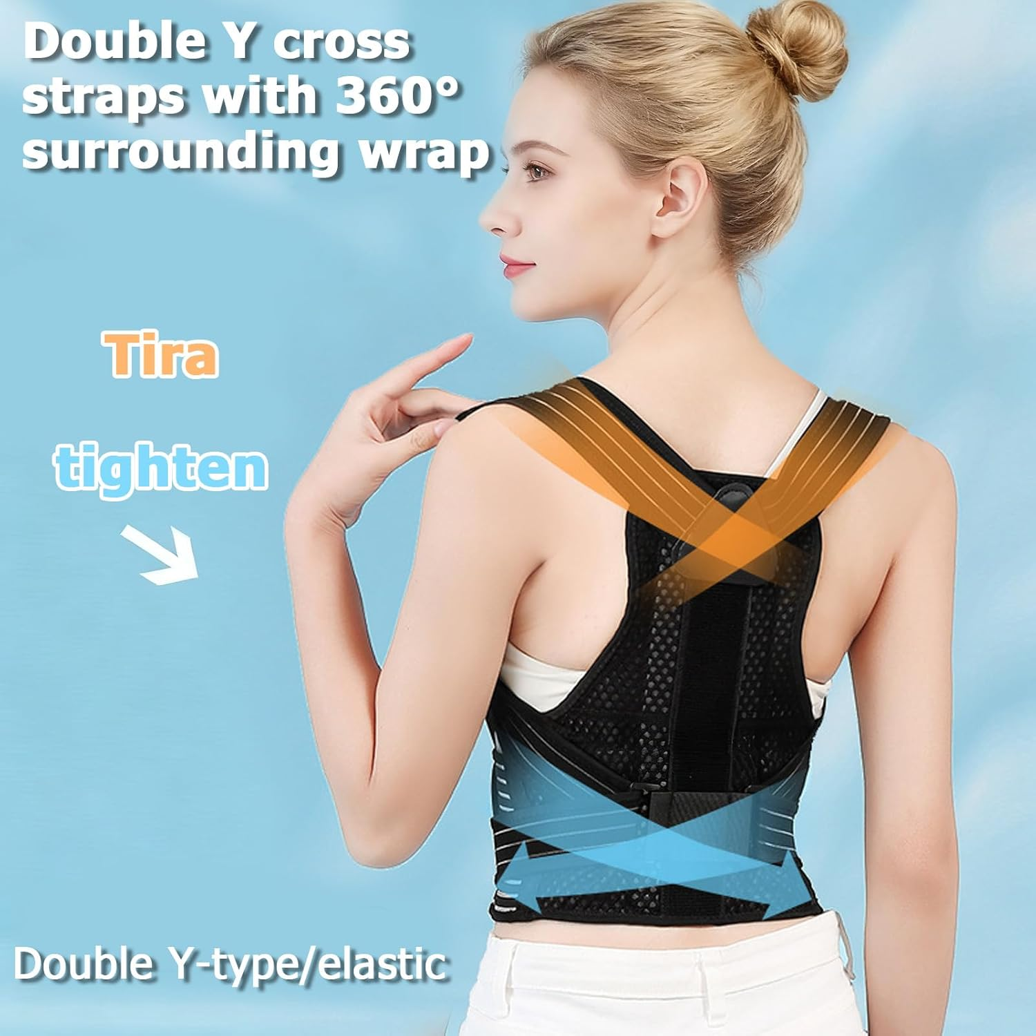 Back Brace Posture Corrector - Support for Women & Men, Adjustable Belt for Posture Correction for Neck Shoulder & Upper Back Pain Relief, Improve Posture Correct Hunchback Slouching (L) image number 6