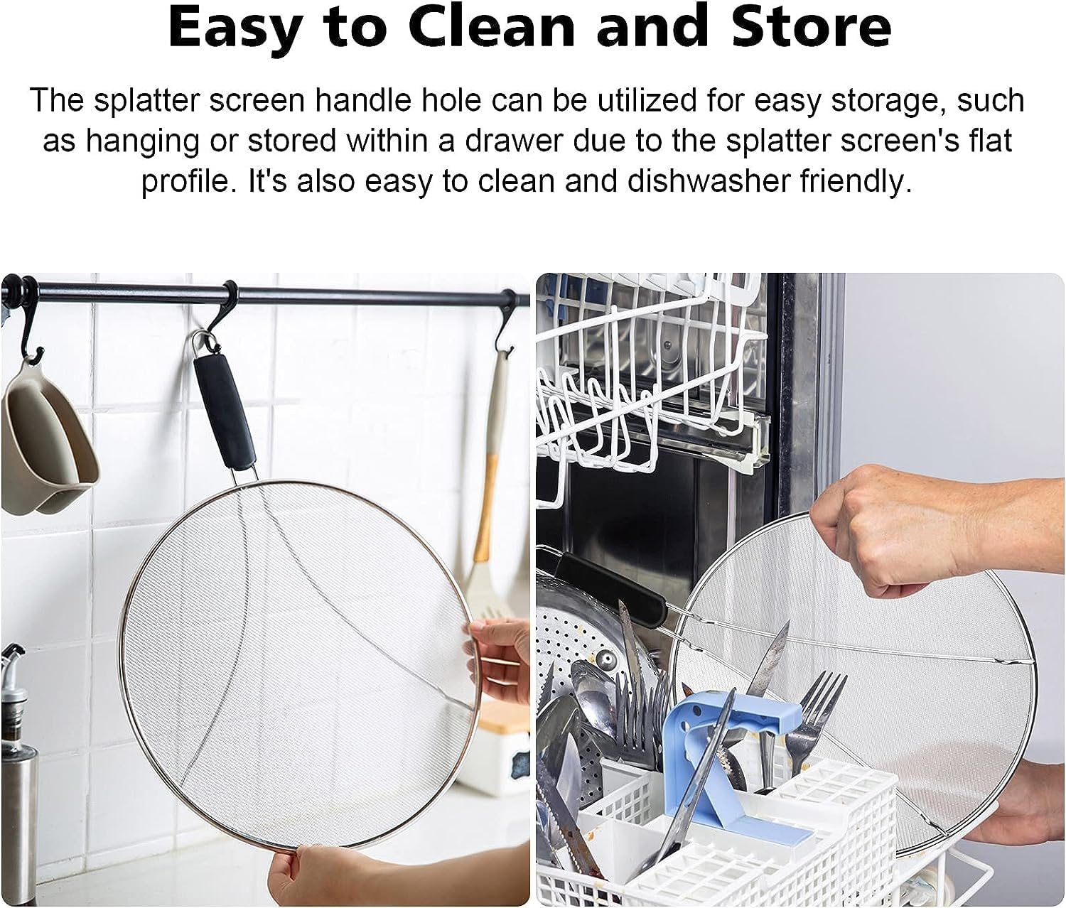 13" Grease Splatter Guard, Splash Guards Oil Splatter Screen Stain Steel Mesh Silicone Insulated Handle for Cooking Skillet Frying Pan