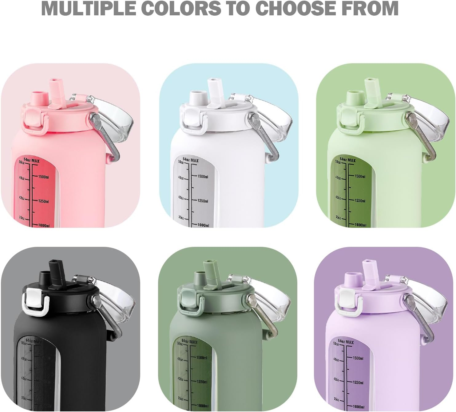 BLUEGO 2000 Ml Glass Water Bottle with Stainless Steel Handle and Time Marking, 2 L Drinking Bottle, Borosilicate Glass with Silicone Cover and Straw for Gym, Office, Outdoor, Sports, Water Bottles image number 2