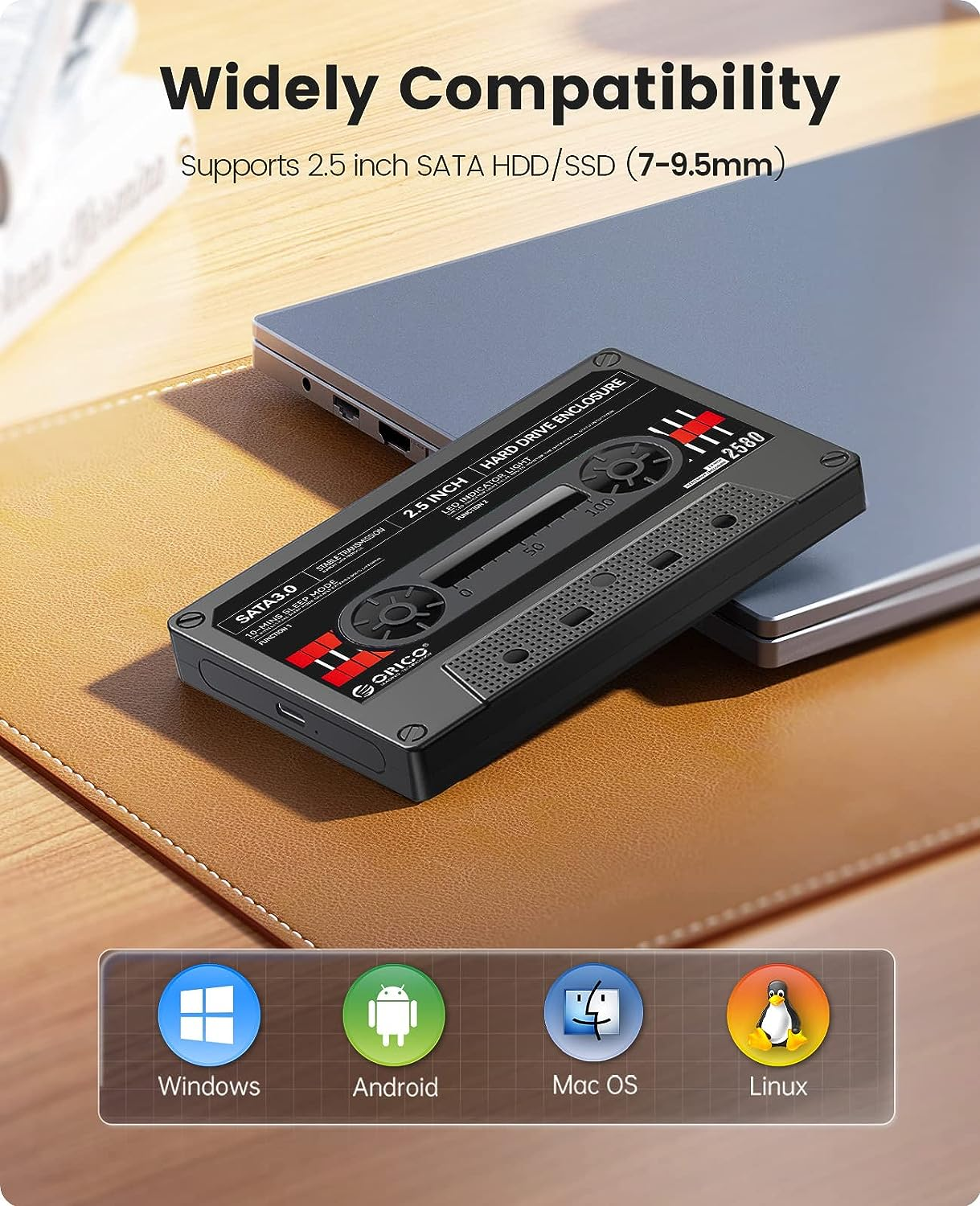 ORICO 2.5 Hard Drive Enclosure USB C to SATA III for 2.5Inch SSD HDD 9.5Mm 7Mm External Hard Drive Case Max 6TB Compatible with WD Seagate Toshiba Samsung Hitachi PS5 Xbox[Uasp Supported] image number 2