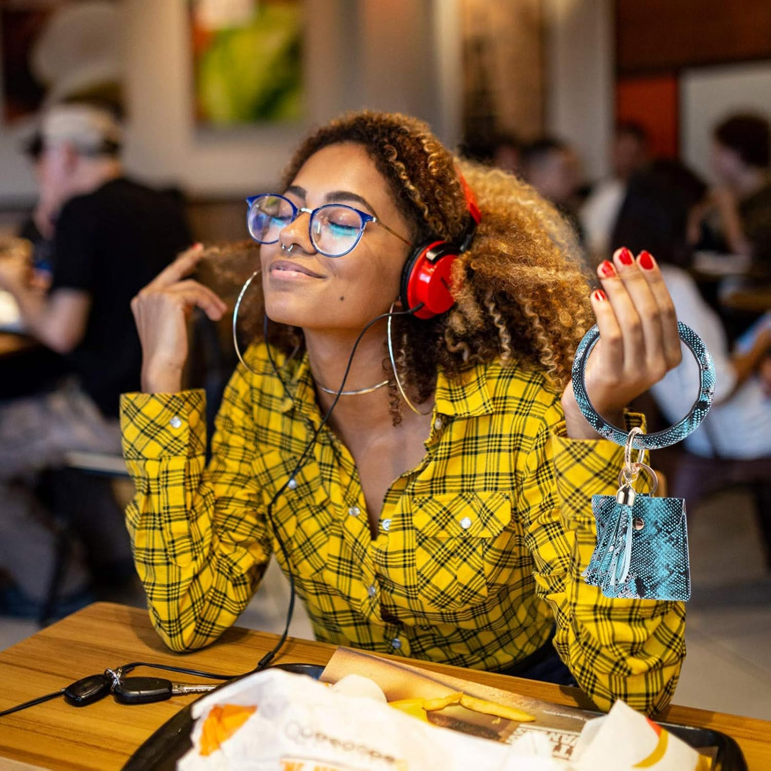 Wristlet Key Ring Bracelet with Pocket Card Holder Tassel Keyring Pattern Wristlet Keychain Bracelet Bangle for Women image number 6