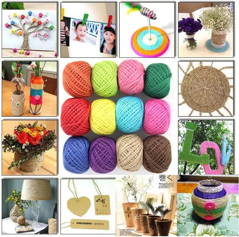 12 Rolls Colorful Jute Twine, Betterjonny 2 Strands 1.5Mm Natural Jute String Twine 30M / Roll Rope Twine String for Wall Hanging, Plant Hanging, Artworks, DIY Decoration image number 5
