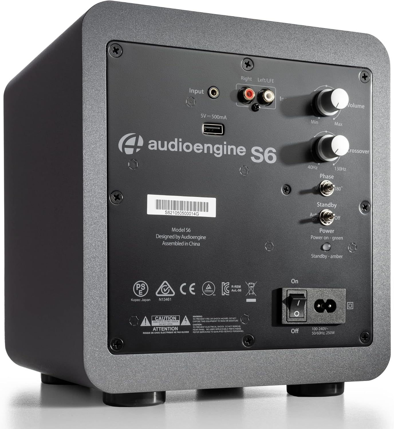 Audioengine S6 210W Powered Subwoofer - Versatile, Tight, Smooth Hi-Fi Subwoofer - Built-In Amplifier - Wireless-Ready, Designed for Audio and Home Theater Performance Black image number 6