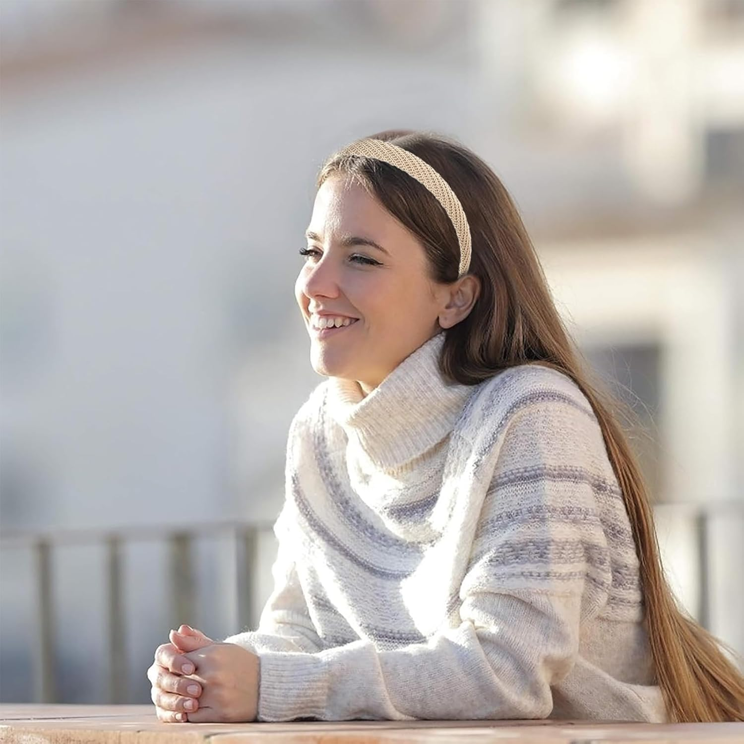 ASOMI 4 Pieces Headbands for Women Thin Knitted Fashion Non-Slip Headbands for Women Hair Cute Solid Color Hair Accessories (Black, Khaki, Coffee, Cream) image number 3