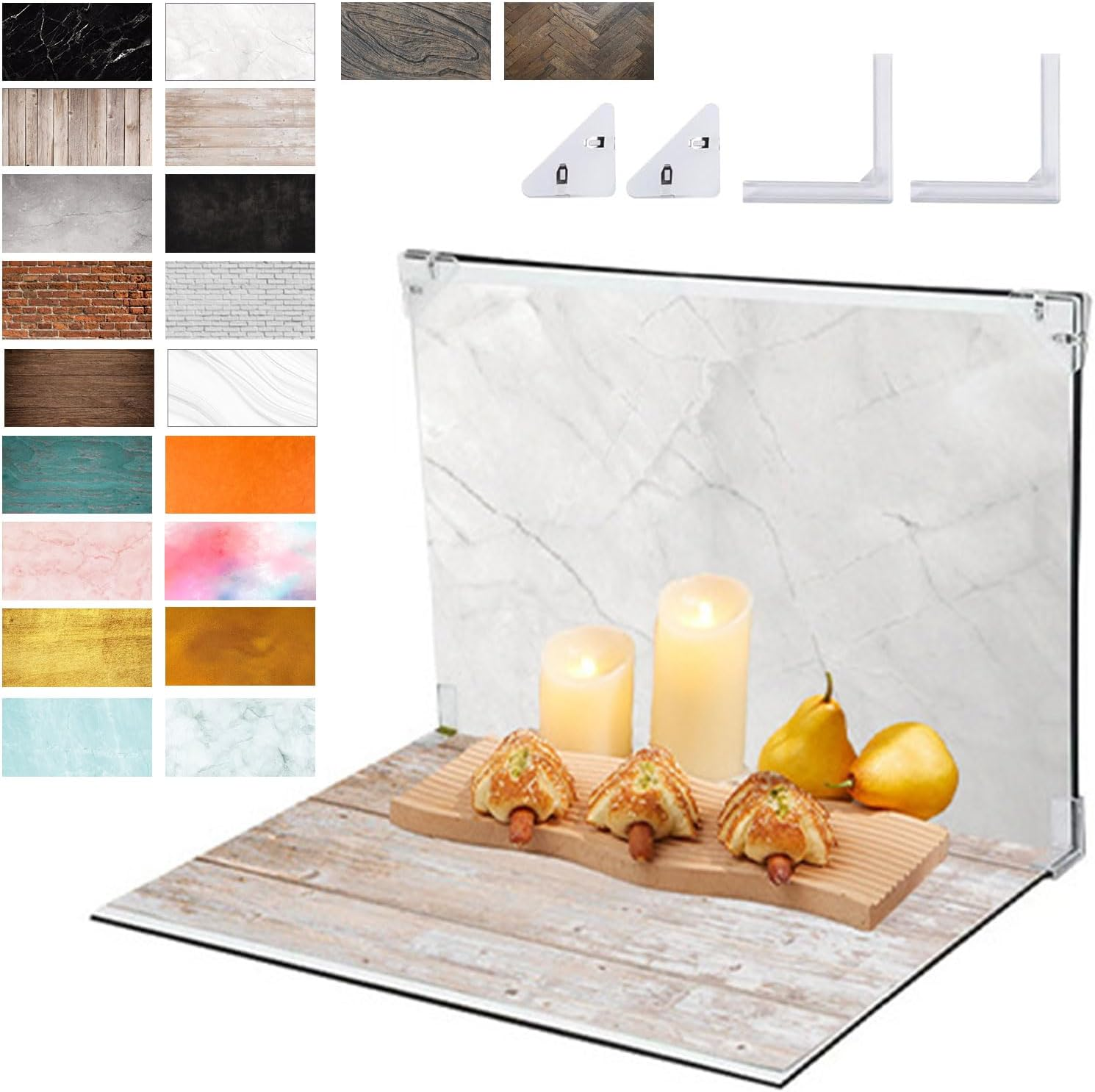 Photography Background Boards Set 30X40Cm for Small Product Photography Photo Background Reflective Cardboard+ 10 Piece Double Sided Background Paper 20 Pattern (40X30 Background Board)