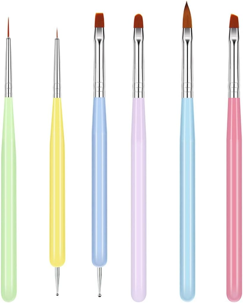 YOCDNOV 6 Pieces Nail Brushes - Acrylic Nail Brush, Nail Brushes for Decoration, Nail Art Design Dotting Pen Nail Brush, Double Sided Nail Tools, for Nail Design and DIY