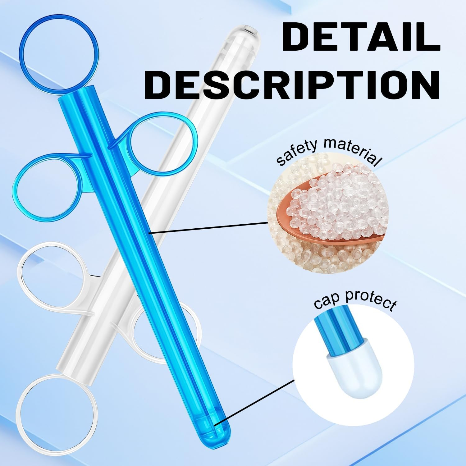 DVEDO Lube Launchers with Scales for Precisione, 6.5&rdquo; Personal Lubricant Applicator Injector for Water Based Lubricant with Smooth Rounded Tip & Cap for Men Women, Reusable, Durable, Washable Blue & White image number 4