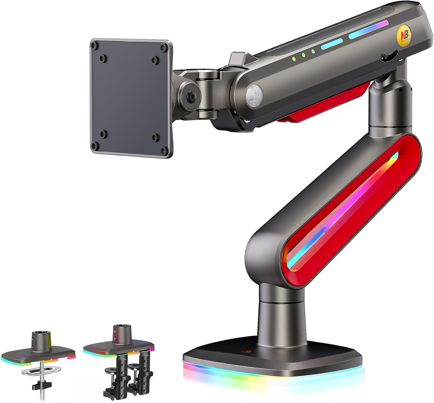 RGB Gaming Monitor Arm for Flat/Ultrawide/Curved Monitors 32 to 60 Inch, Heavy Duty Monitor Stand Load up to 20 Kg, VESA 75/100 Mm Monitor Mount F6-G