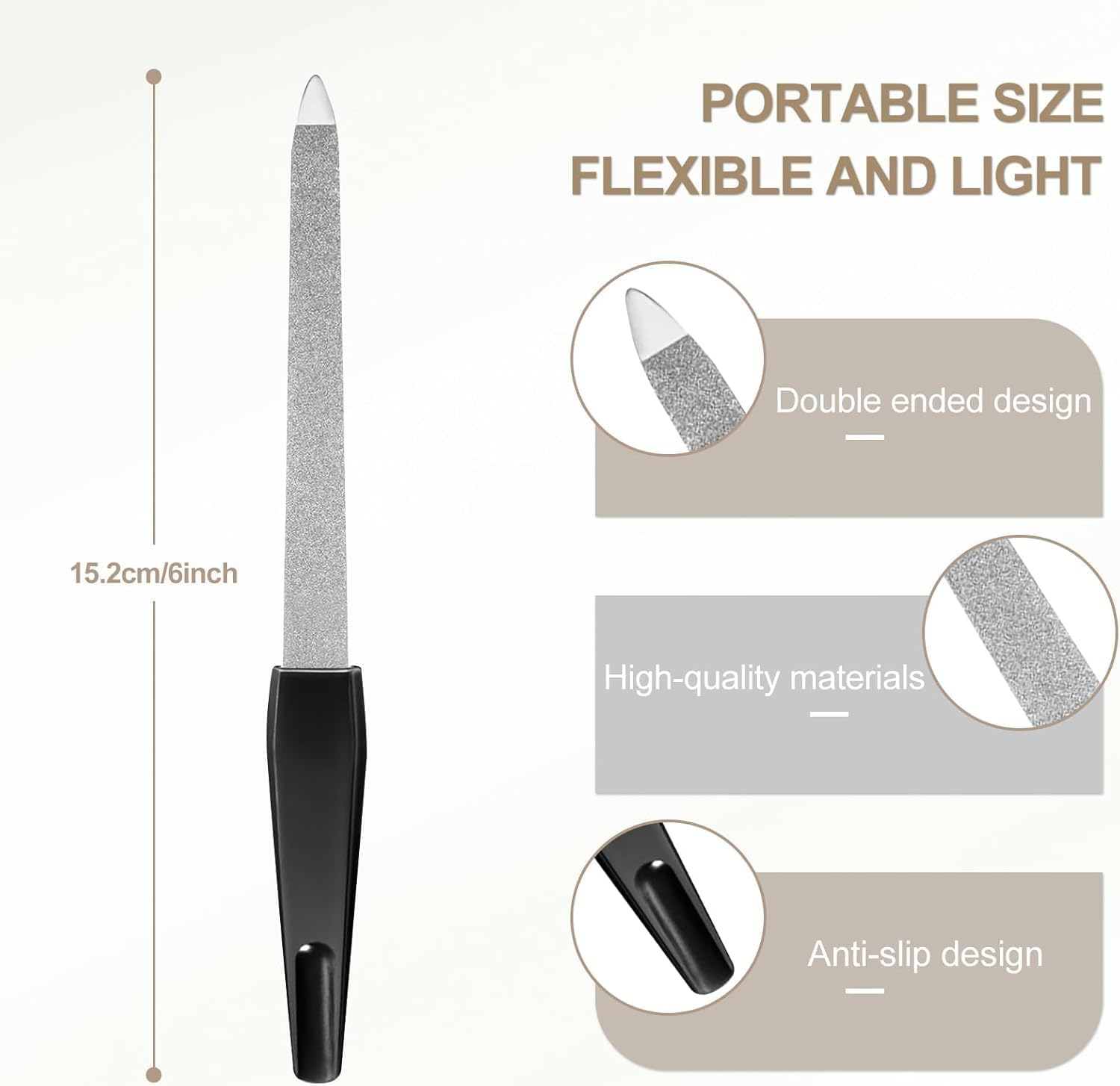 6 Pack Professional Metal Nail Files for Natural Nails - 15.2Cm/6 Inch Nail File Set for Home Salon Use - White & Black Nail Tools & Accessories image number 1