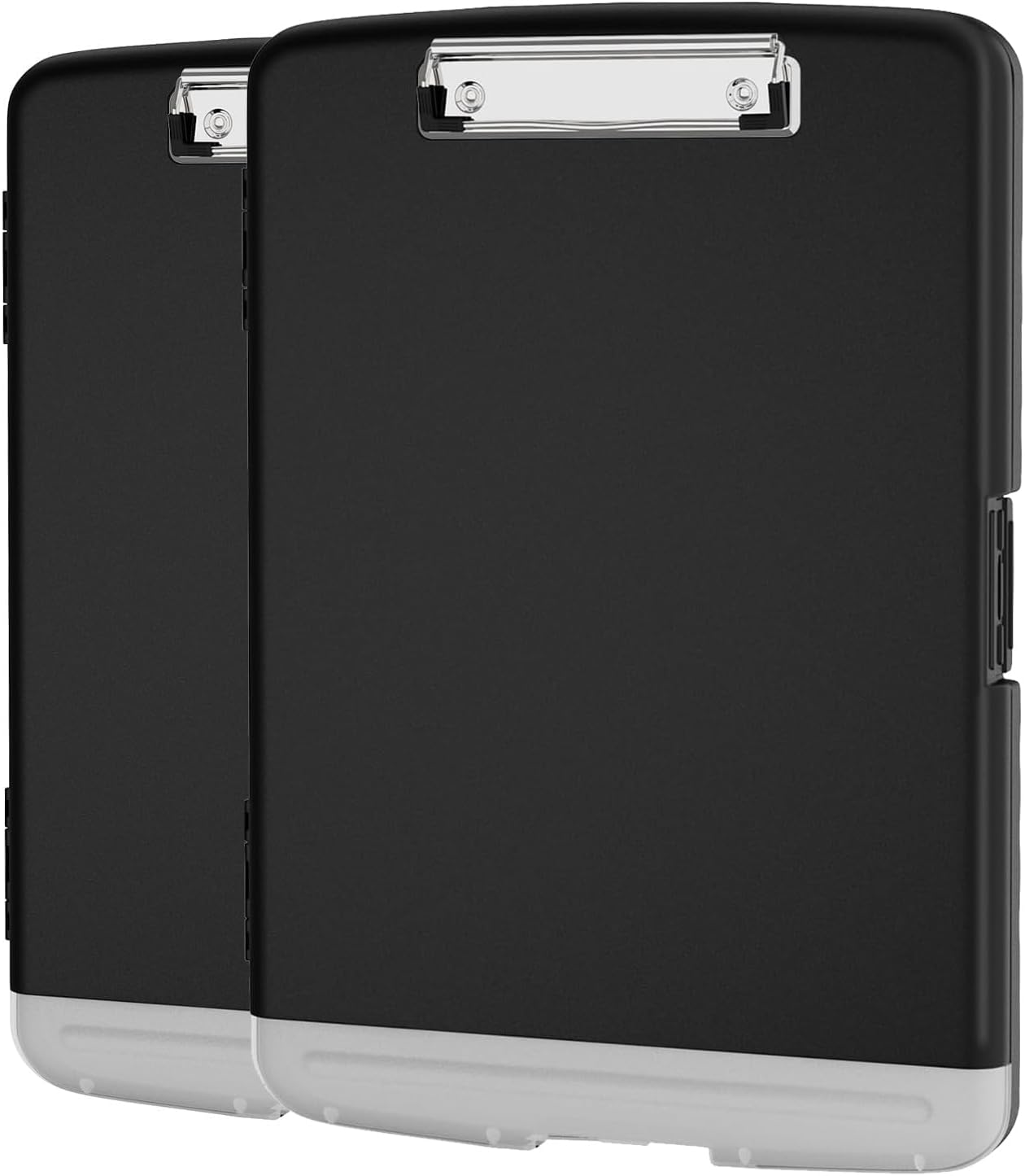 Clipboard with Storage, 2 Pack 36.5 X 25.4CM Organization Box with Pen Holder and A4 Legal Paper Folder, Folio & Side-Opening, Low Profile Clip,For Nurses,Teachers (Black, 2PC)