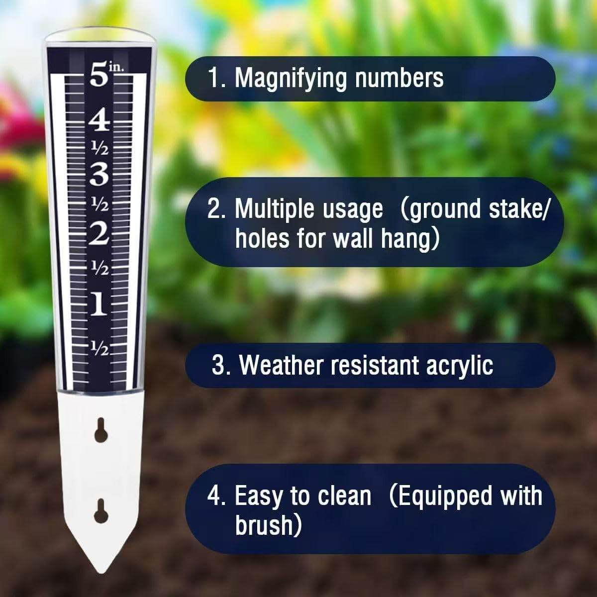 Vervesourced 5" Capacity Easy-To-Read Magnifying Rain Gauge, Acrylic (00850A3)