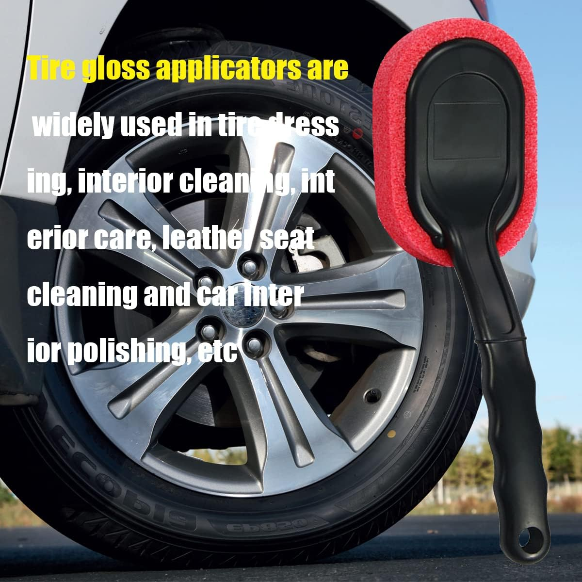 JNNJ Tyre Shine Applicator Brush, Car Tyre Brush with Long Handle, Tyre Care Applicator, Car Tyre Wax Polishing Sponge, Cleaning Brush for All Car Tyres image number 5