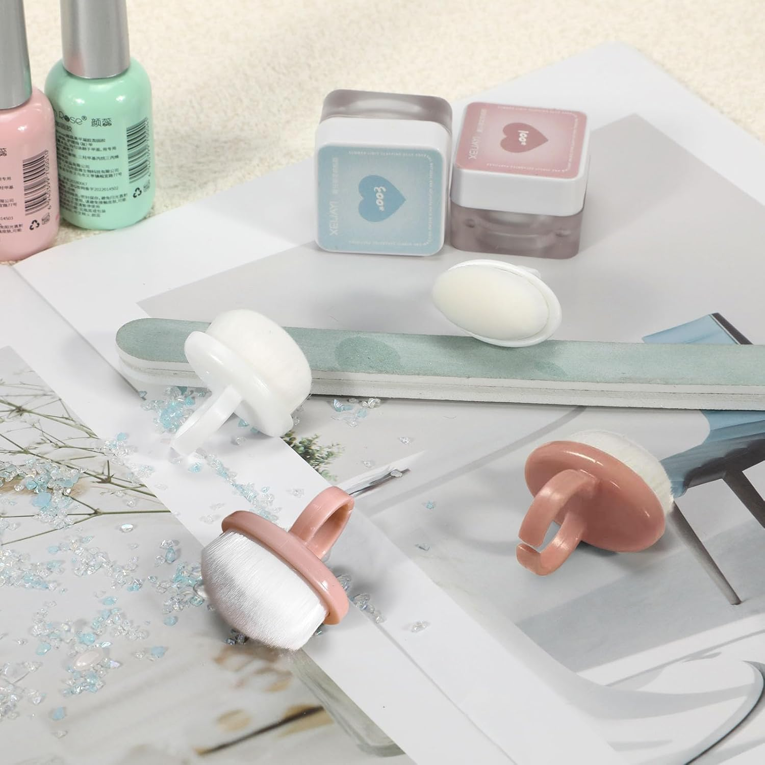 4Packs Nail Dust Cleaning Brush Ring,Soft Brushes for Clean up Fingernails and Toenails Small Portable Nail Scrubber Brush Nail Duster Tools for Manicure and Pedicure (Pink and White) image number 1