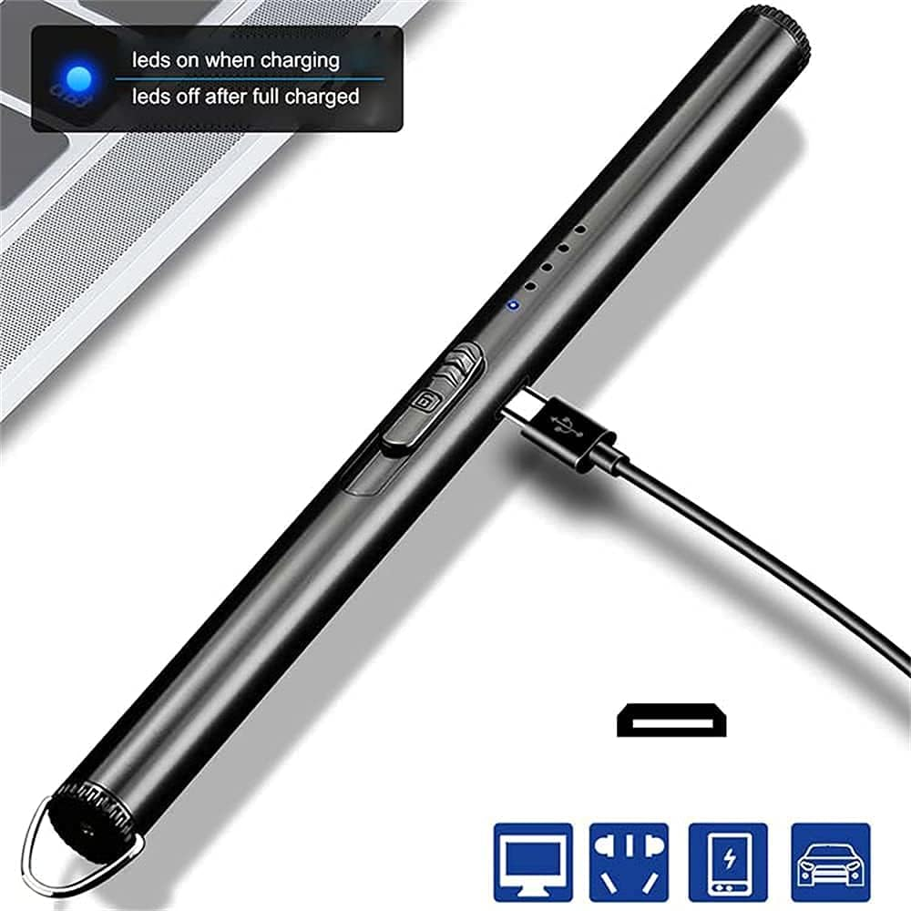 Candle Lighter Windproof Electric Arc Lighter for Gas Stove Fireplace BBQ , Barbecue, Suitable for Restaurant, Home, Outdoor, Camping the Latest Mini USB Rechargeable Battery, Windproof Hook Candle Shape Design Pulse Arc Igniter, Gas Stove Lighter, Plasma Igniter Smoke Lighter (Gold) - Gold image number 4