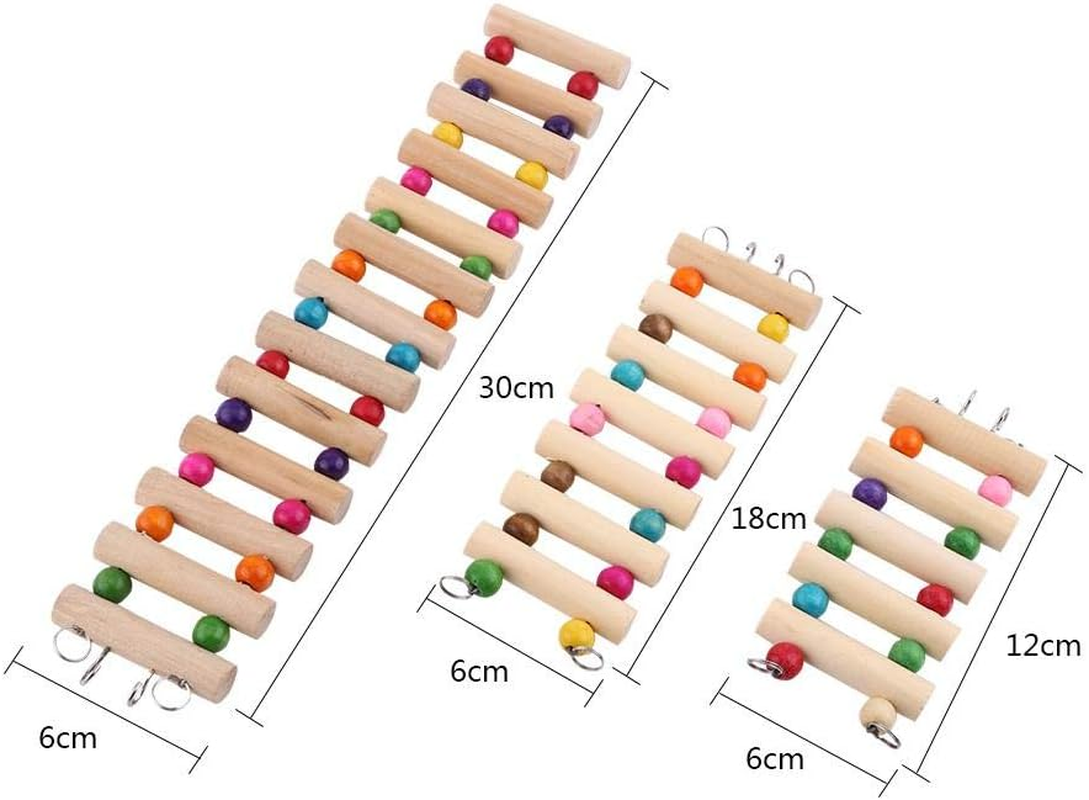 Pet Bridge Ladder Toy, S/M/L Wooden Bendable Rope Suspension Bridge with Rainbow Beads Climbing Swing Steps Teeth Chew Toys Cage Decoration for Mouse Rat Hamster Parrot(S) image number 3