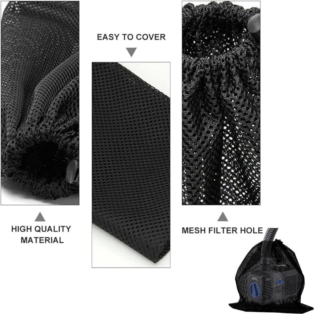 2 Pack 12.2"X 15.9" Pump Barrier Bag, with Drawstring Pond Mesh Pump Filter Bag for Pond Biofilters Aquarium Filtration and Outdoor Swimming Pool Black Media Bags