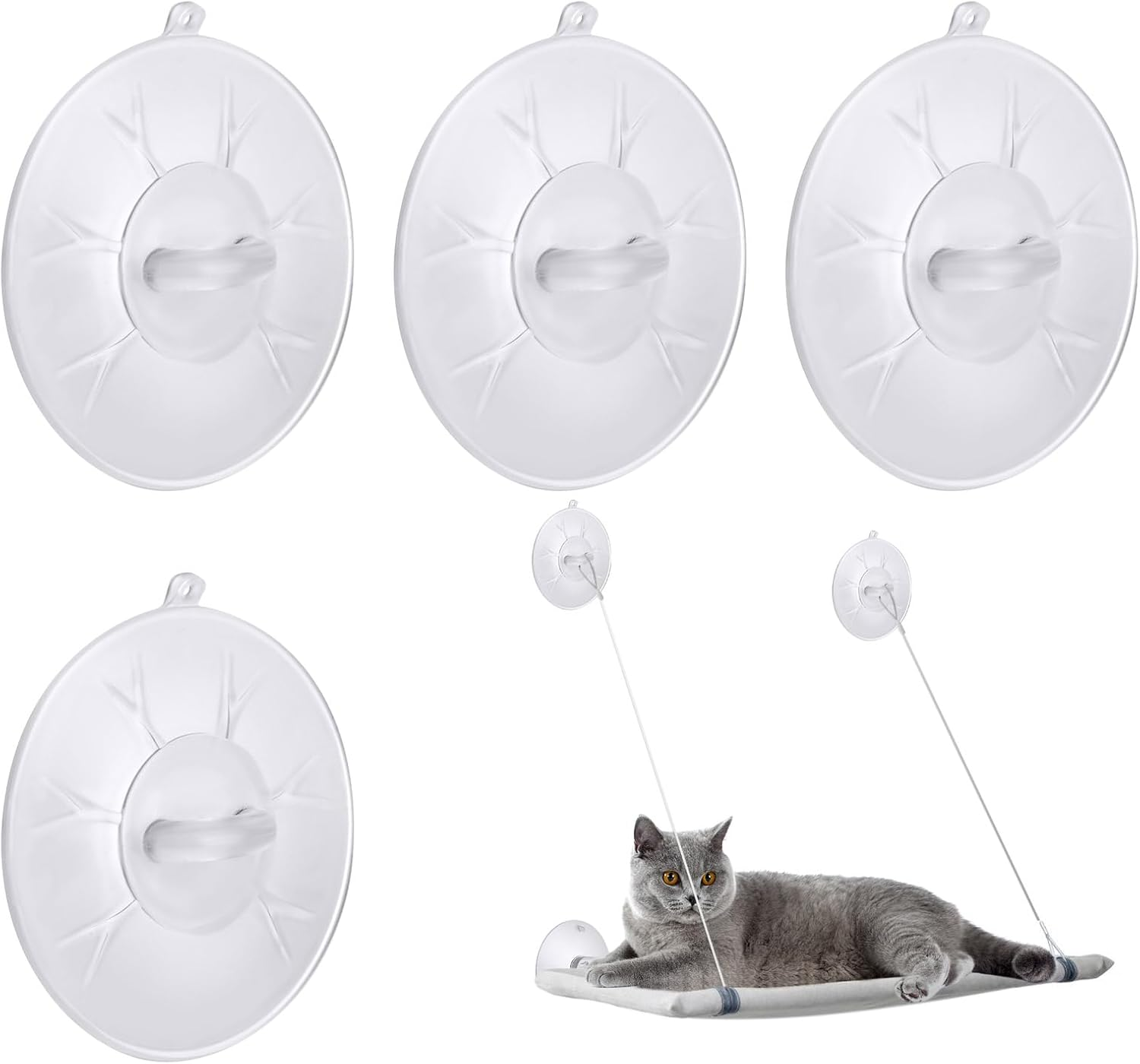 4 Piece Cat Window Perch - Suction Cup Powerful Cat Bed Seat Replacement - Clear PVC Sucker Pads - Window Hammock Seat image number 4