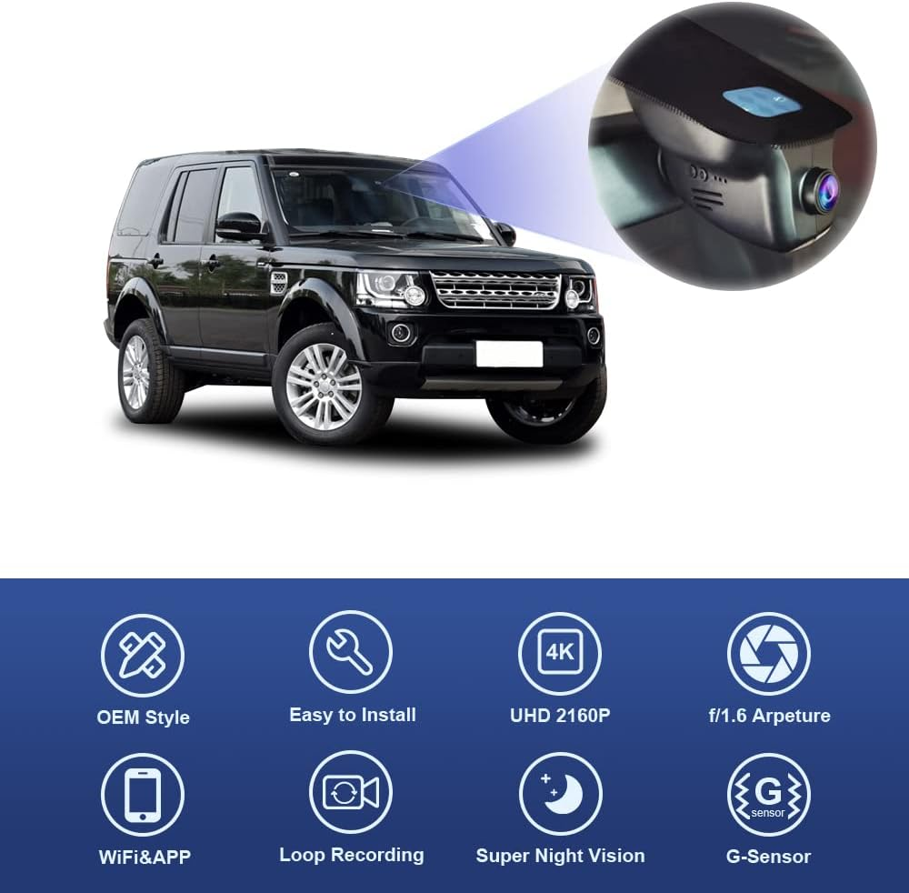 Fitcamx 4K Dash Cam Suitable for Land Rover Discovery 4 2011 2012 2013 2014 2015 2016 SE S HSE P300 (Model B/L462), OEM Style, 2160P UHD Video Wifi APP, Loop Recording G-Sensor, Plug & Play, 64GB Card image number 3