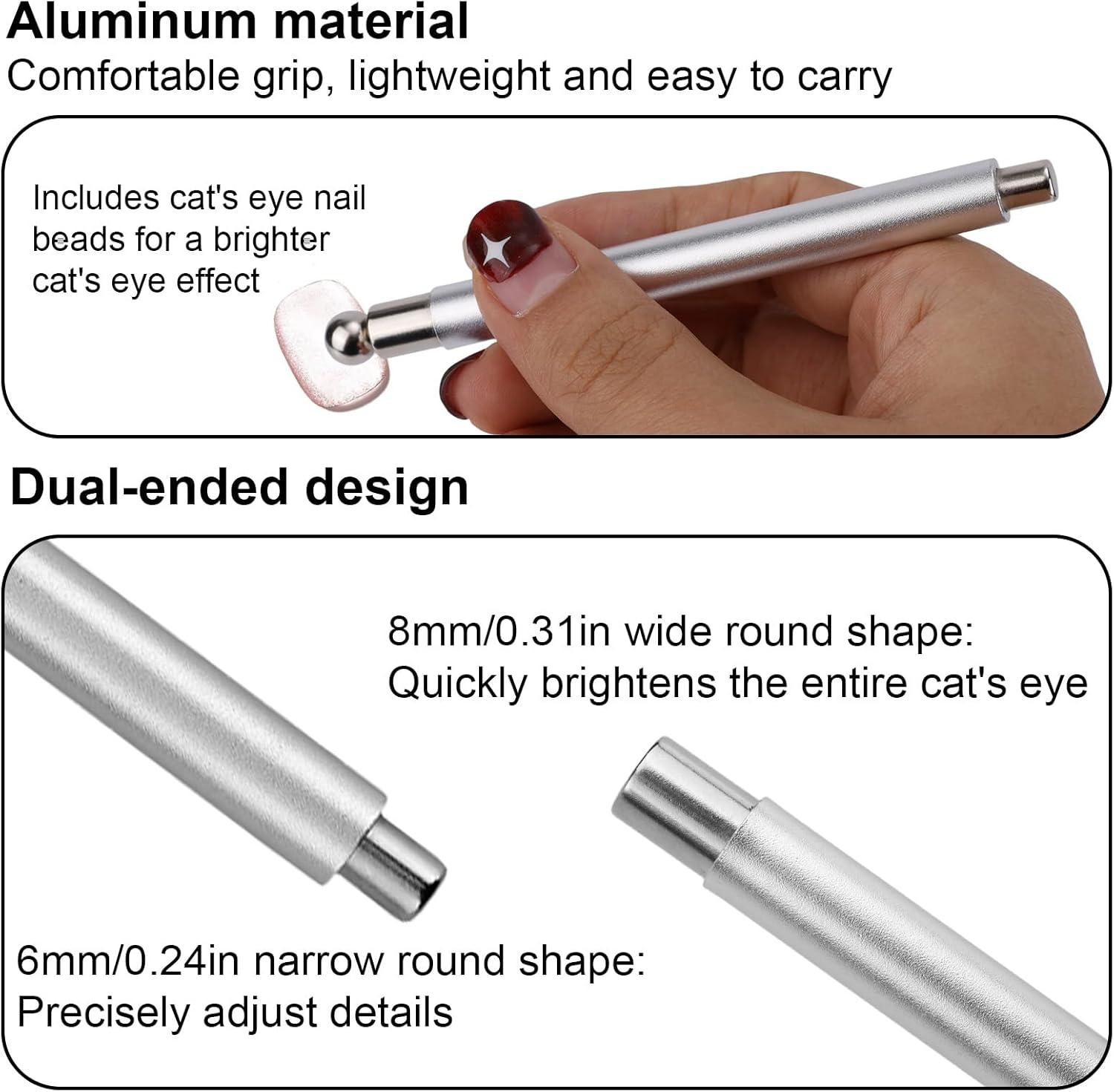 8 Pcs Cat Eye Magnet Set, 3-In-1 & 6-In-1 Magnet Double-Headed Magnetic Pen with Steel Ball Multifunctional Manicure Design Cat Eye Magnetic Tool for Home DIY Salon Studio (Green) image number 4