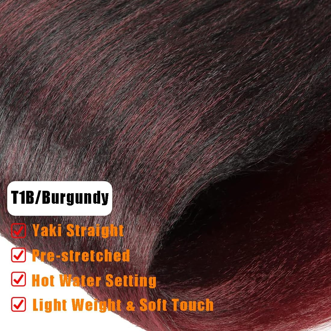 SAISIFEN Braiding Hair Pre-Stretched Yaik Straight 4 Pieces/Lot Ombre Colored Synthetic Long Hair Extensions Crochet Braids Hair Hot Water Setting 90G/Piece 66 CM/26 Inch #T1B/Burgundy Color image number 4