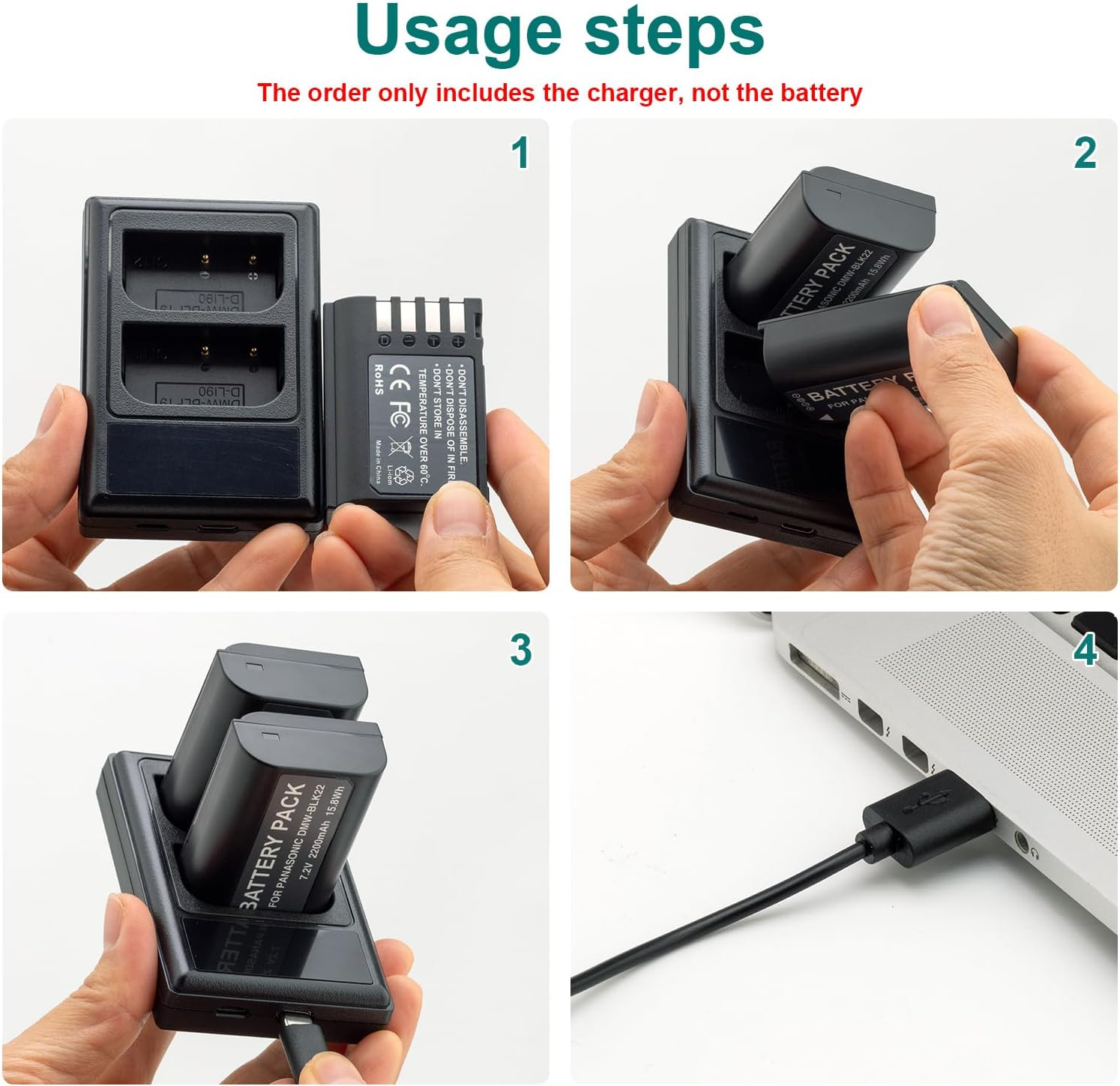 Marveleese Compatible with Panasonic DMW BLK22 E Battery Charger USB Dual LCD (Input USB-C or Micro USB) image number 2