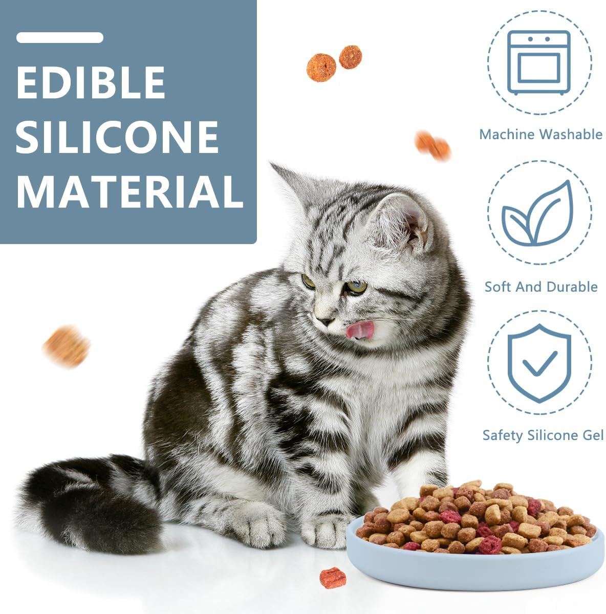 Feeding Bowl for Cats [Natural Silicone] Three Sizes (Multipurpose) | Cat Bowl | Cat Bowl for Dry Food and Wet Food | Water Bowl (Blue) image number 5