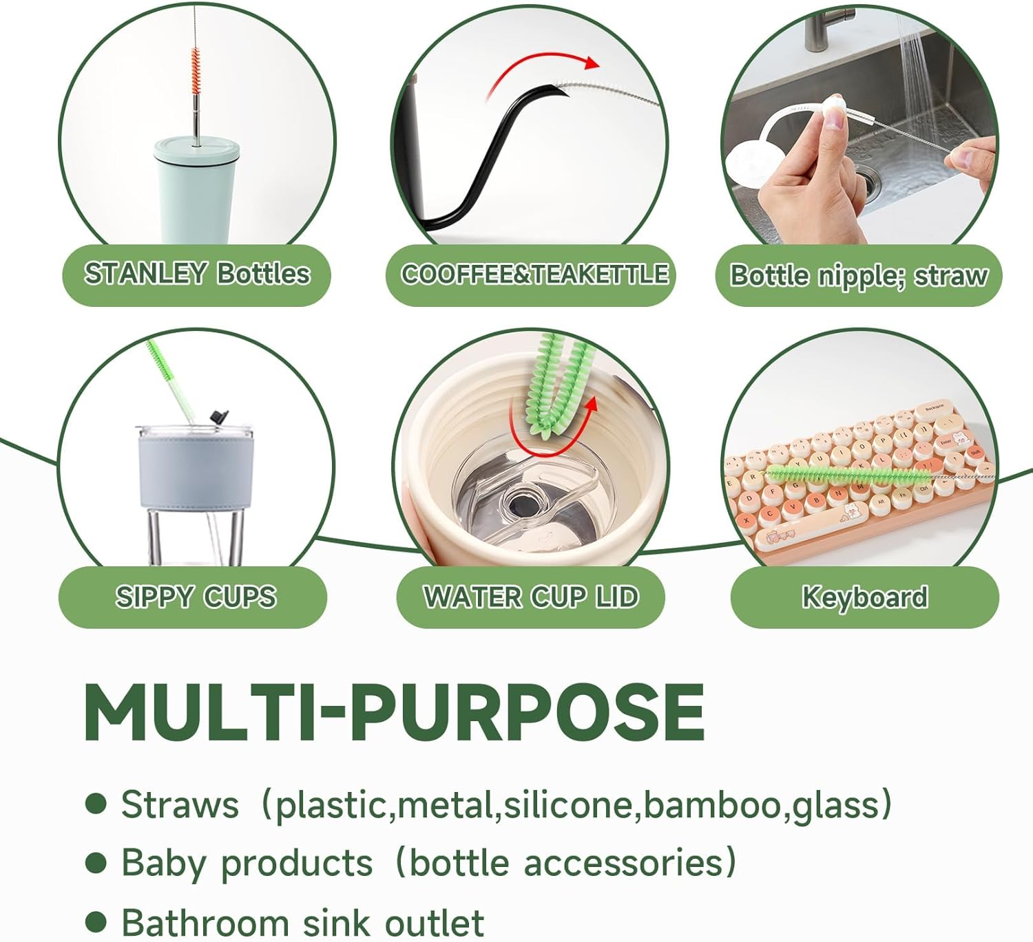 Klexic Reusable Long Colored Straw Cleaner Brush Set 12" Bendable 9 Pack,Capable of Cleaning Various Metal, Silicone, Plastic, Bamboo,Glass Straws Tubes Diameters Ranging from 4-16Mm image number 4