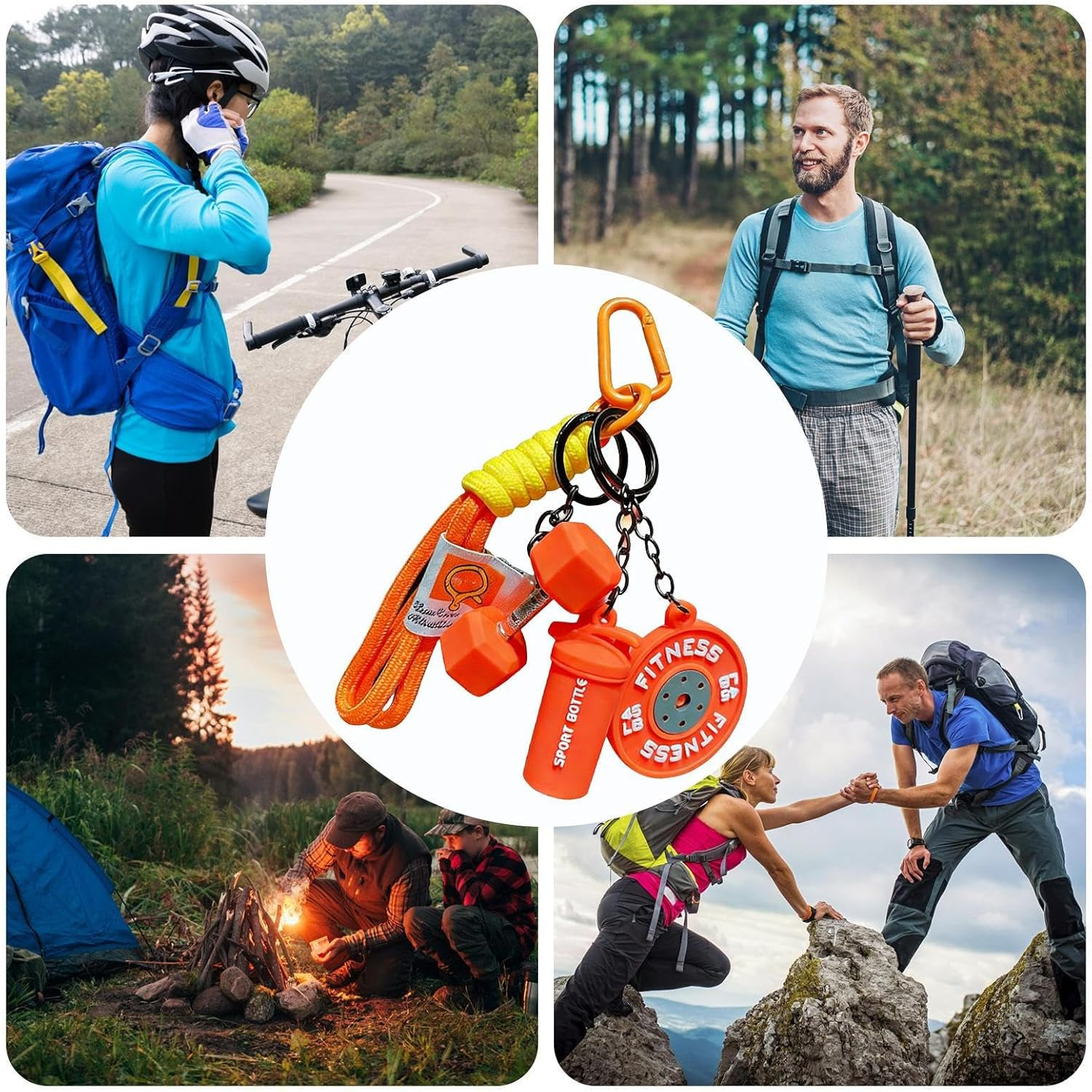 Gym Keychain - Cute Dumbbell Design, Lightweight Metal Build | Detail Pocket Size Accessory Fitness Keyring for Men Women Birthday Party Travel School Club Office - Orange image number 3