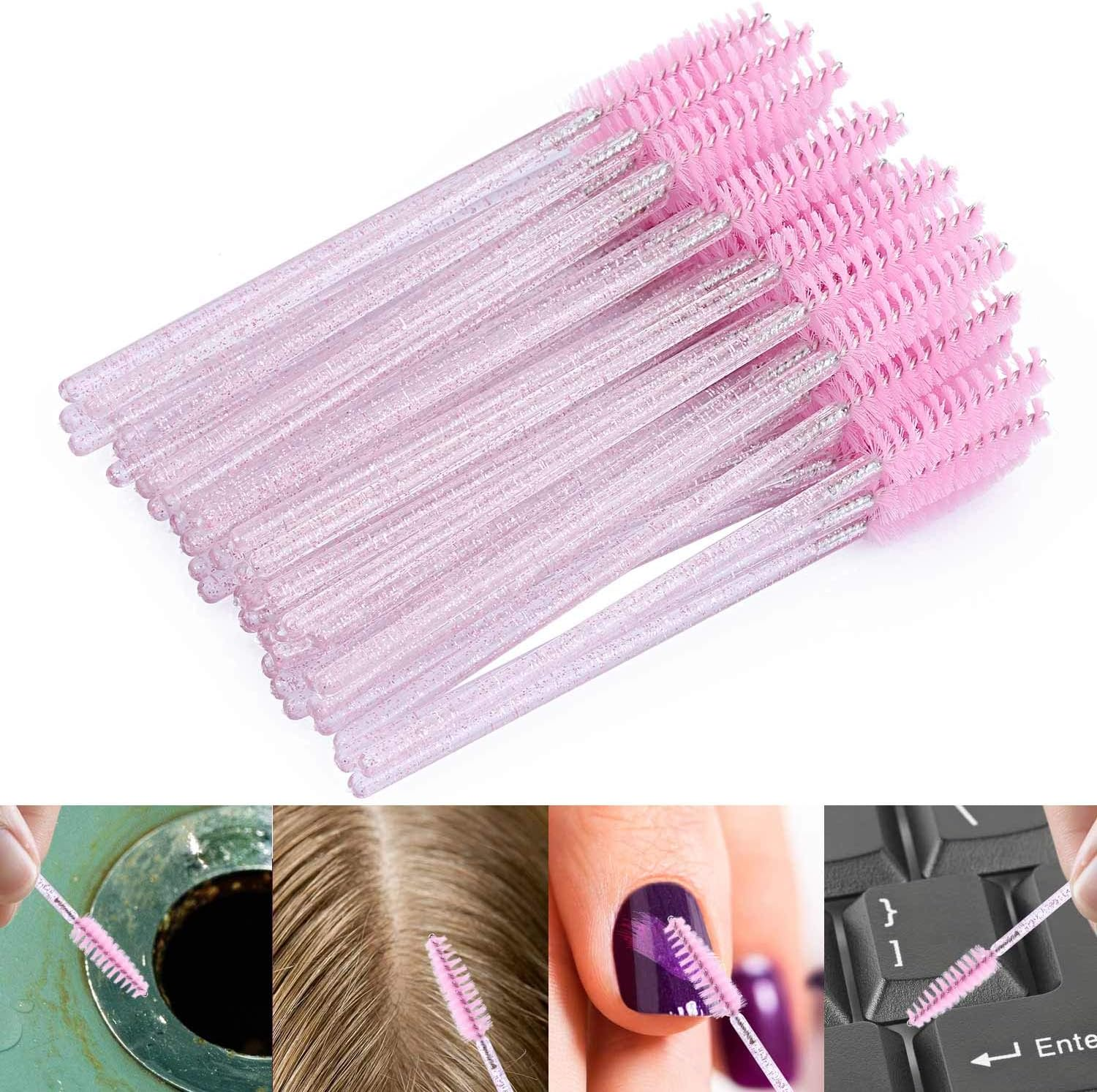 Tbestmax 100 Disposable Eyelash Brush Mascara Wands Spoolies for Eye Lashes Extension Eyebrow and Makeup Pink image number 2