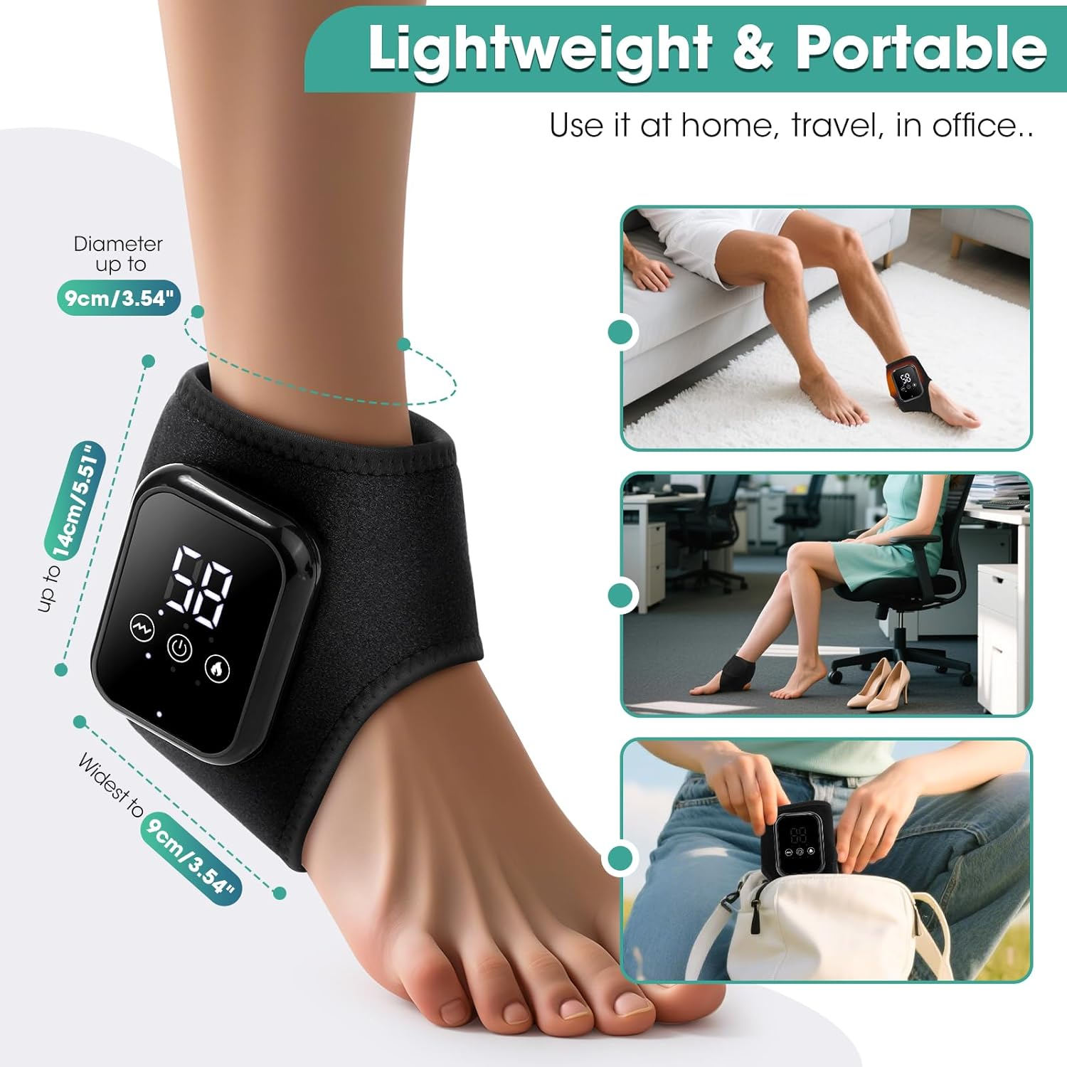 Heated Ankle Brace, Cordless Ankle Massager with 3 Heat Settings, Rechargeable Ankle Heating Pad with LCD Display, Heated Ankle Support for Left and Right Foot, 2 Pack