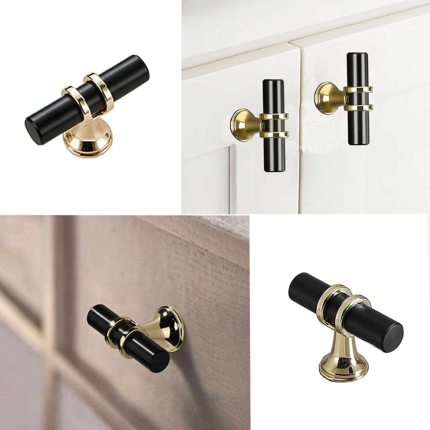 Ymaiss 12 Packs Cabinet Knobs T Bar Kitchen Dresser Knobs Drawer Pull Handles Single Hole Knobs Hardware for Drawer Dresser Cupboard Wardrobe (Black and Gold) image number 2