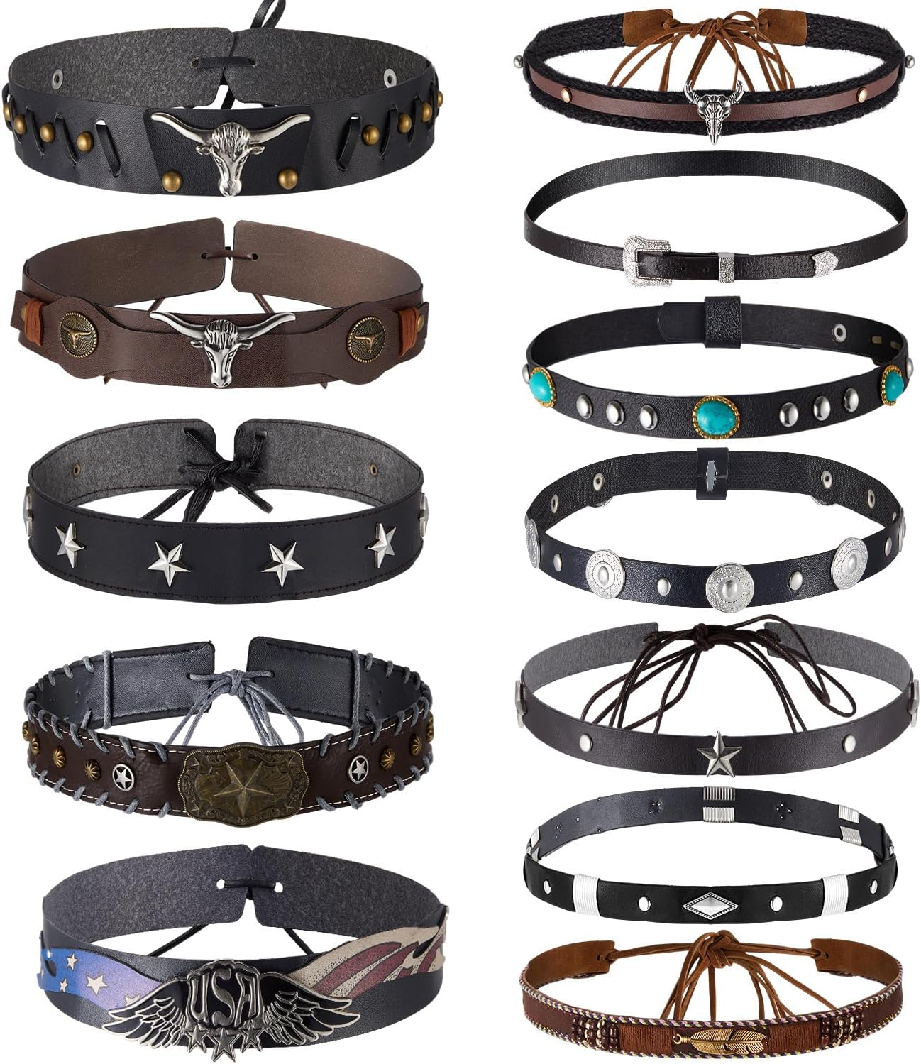 Lyrow 12Pcs Hat Bands for Cowboy Hat Leather Turquoise Beaded Bands Ethnic Western Rural Belts for Women Men Cowgirl(Beads) image number 5