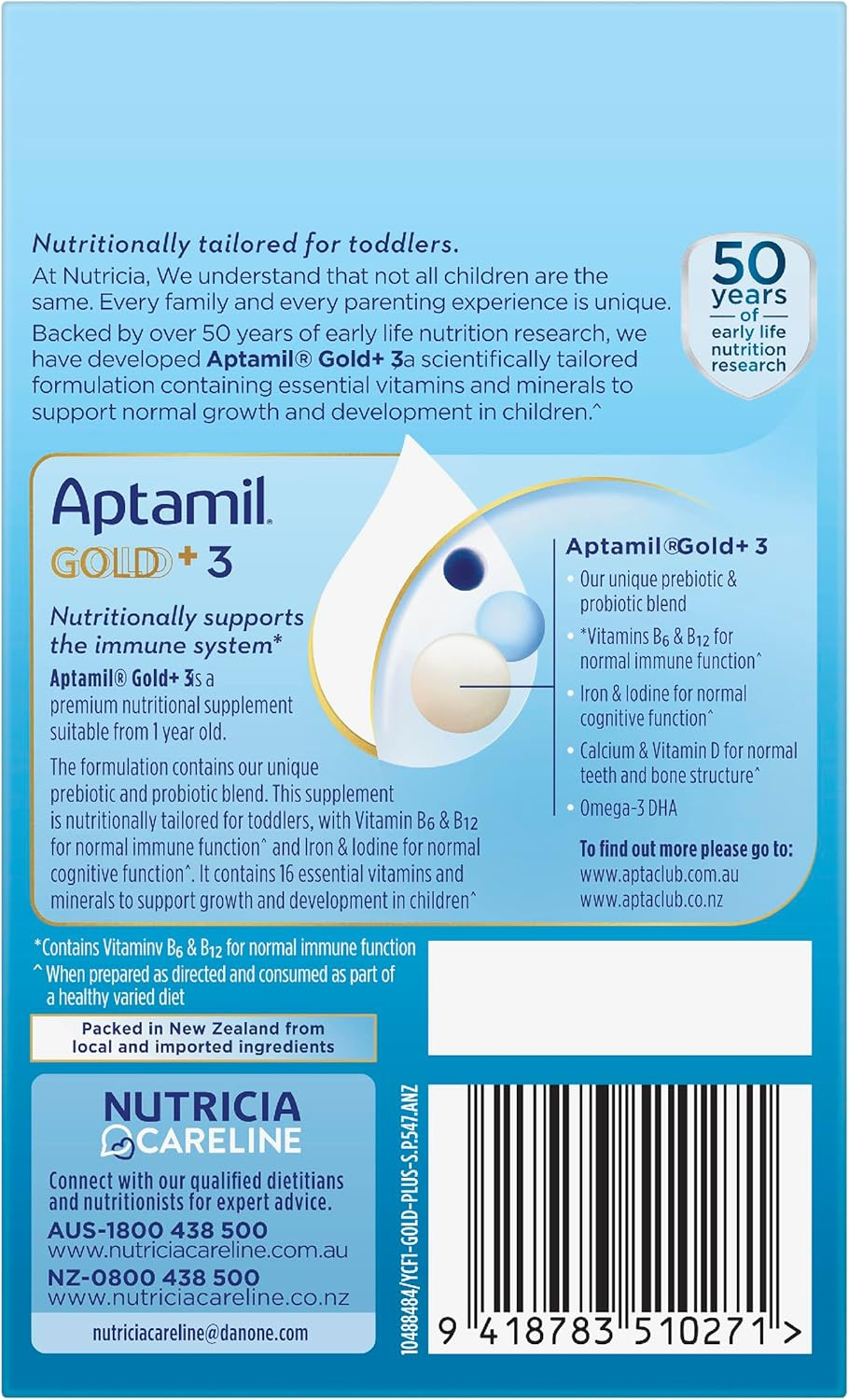 Aptamil Gold+ 3 Premium Toddler Milk Drink, Rich in Essentials Vitamins and Minerals, Toddler Formula with Probiotic & Prebiotic, from 1 Year, Powder Sachets, Easy to Carry on the Go, Pack of 4 image number 1