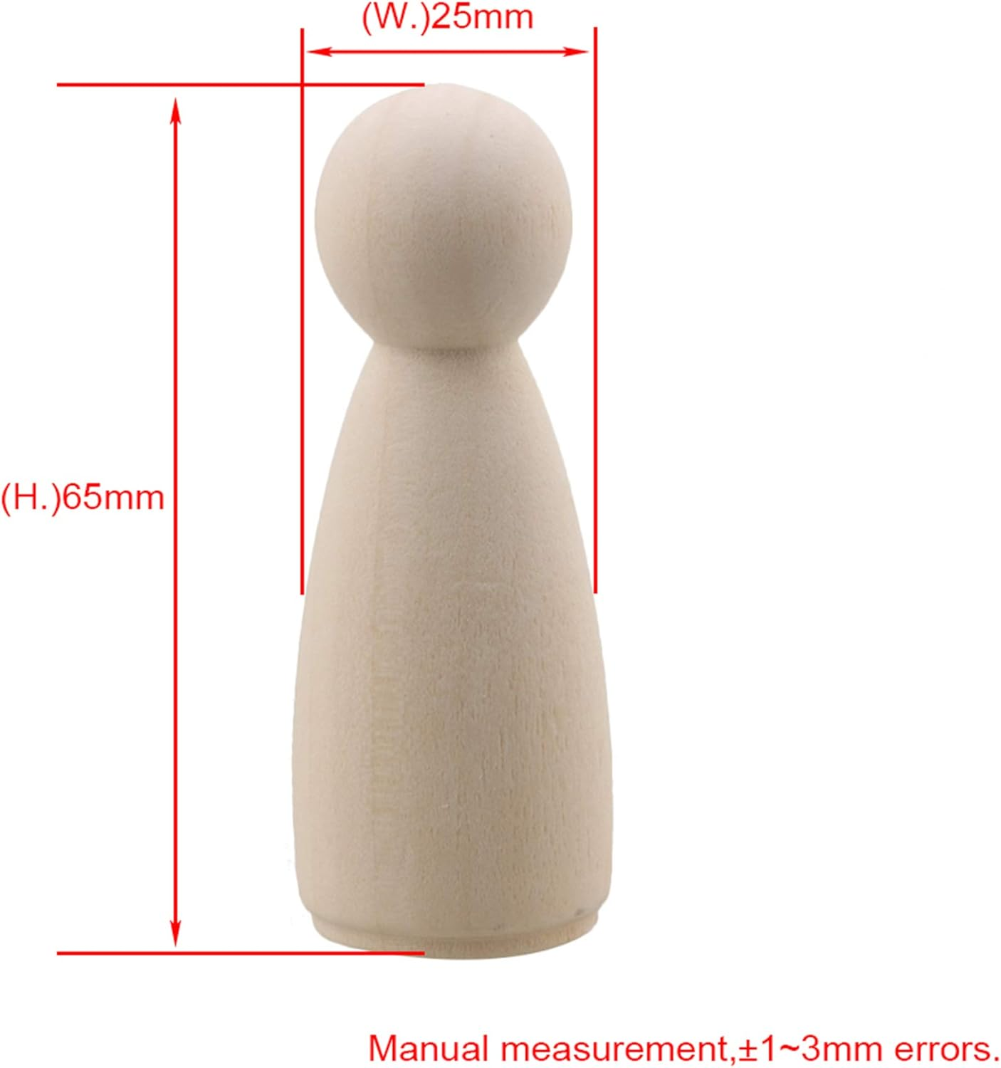 BQLZR 65X25Mm Blank Female Wooden People Peg Doll Body for Arts Crafts and Painted Wedding Cake DIY Pack of 10