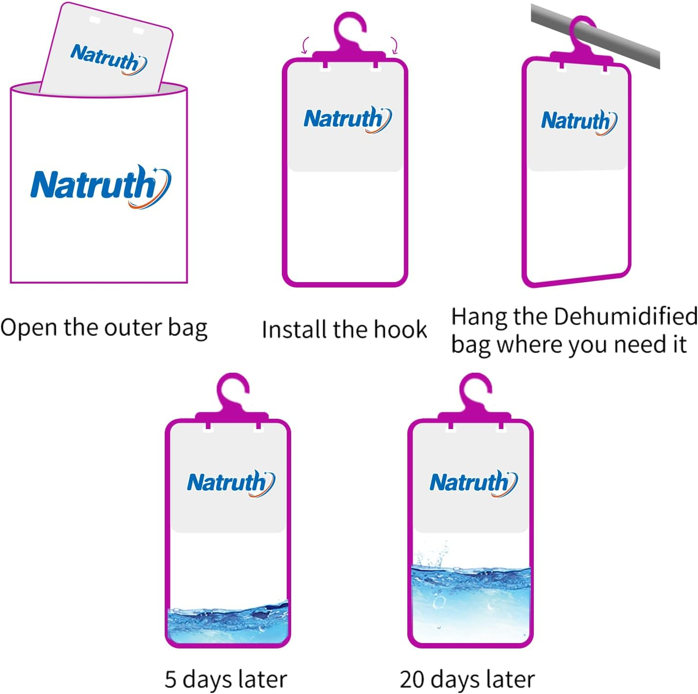 NATRUTH High Capacity Hanging Moisture Absorber Bag,12 Packs Lavender Dehumidifier Bags for Closet,Home,Bathroom,278G per Bag, Lasting Damp Absorption image number 5