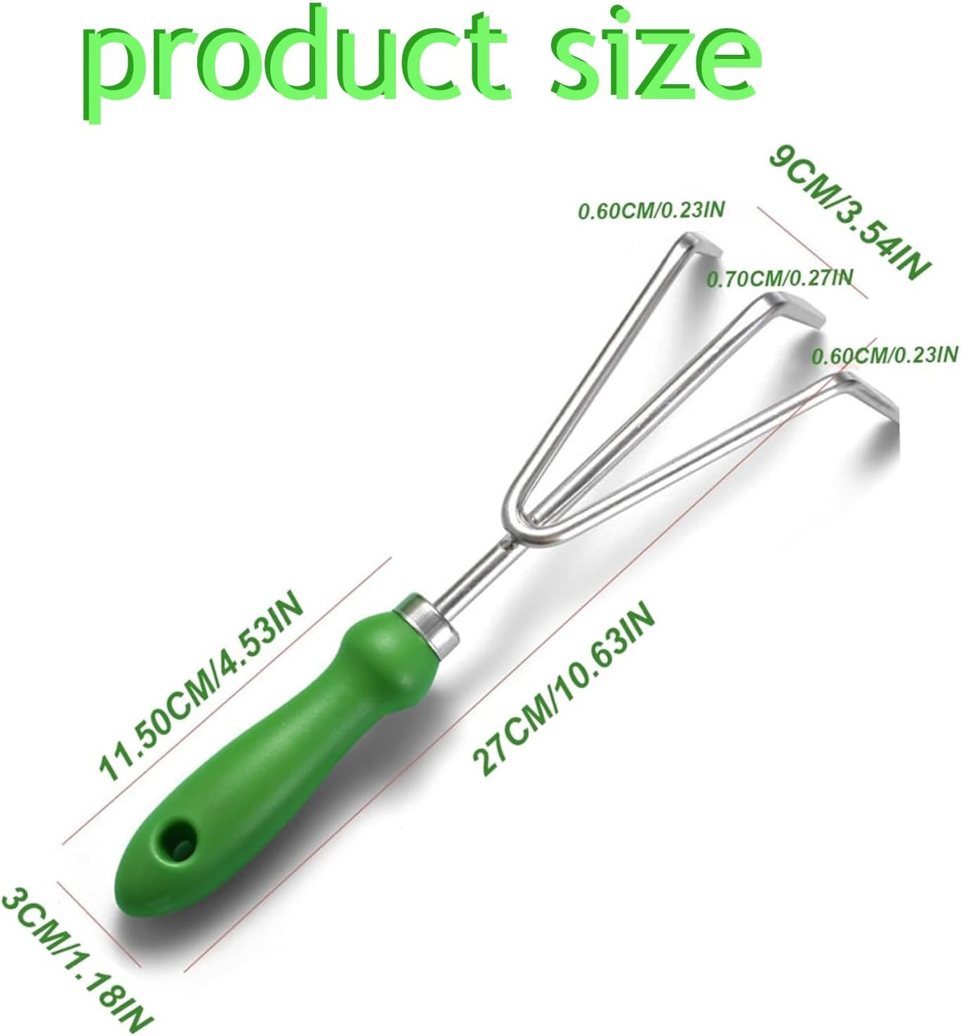 Fokmuaex 1Pcs 10.6X3.5 Inch Stainless Steel Hand Rake with Plastic Handle - Hanging Garden Tool for Gardening, Weeding, Transplanting & Digging image number 6