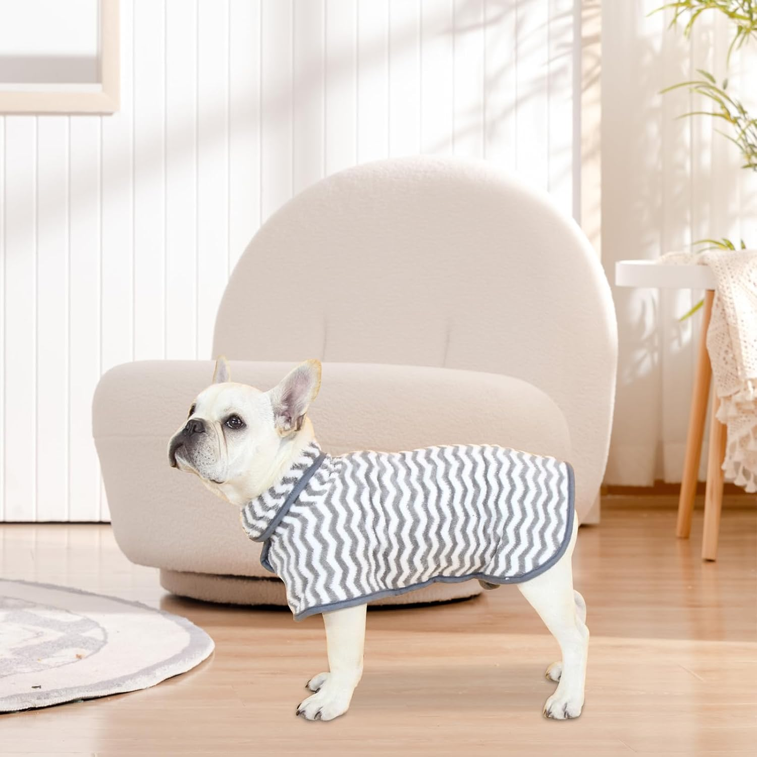 Dog Bathrobe Coat, Super Absorbent Dog Bath Towel, Microfibre Pet Bathrobe for Small, Medium Dogs, Adjustable Dog Towel for Pets, Puppies, Bath, Swimming, Grooming (Grey, M) image number 1