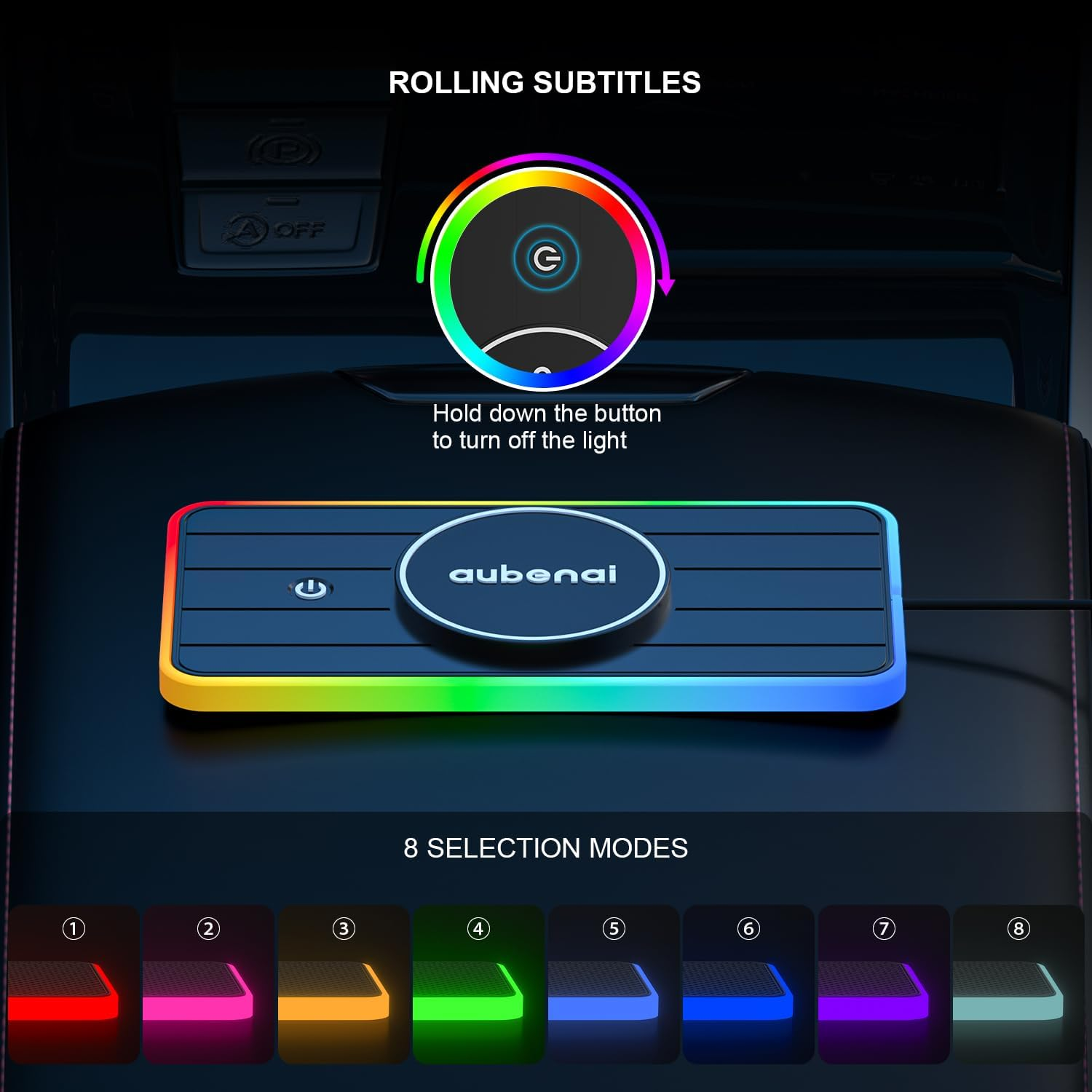 Magnetic Wireless Car Charger Pad, Aubenai 15W RGB Fast Wireless Charging Pad Non Slip Charging Mat with 70Cm Extension Cable Compatible with Magsafe Charger Iphone 16 15 14 13 12 (Extension USB-A) image number 1