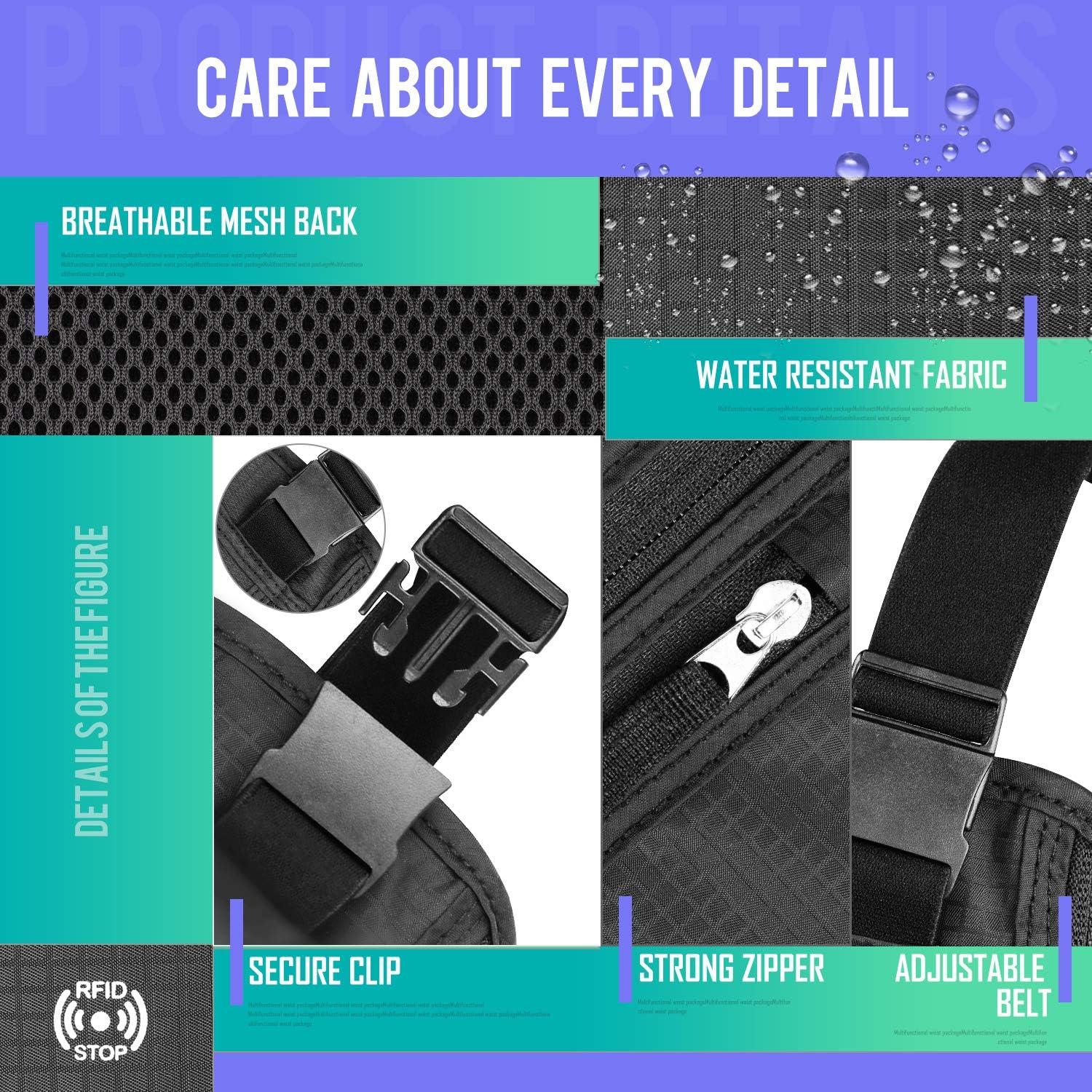 WALNEW Travel Money Belt for Women and Men - RFID Blocking Passport Holder Hidden Travel Wallet to Keep Cash, Credit Card, Passport, Cell Phone Safe (Black)