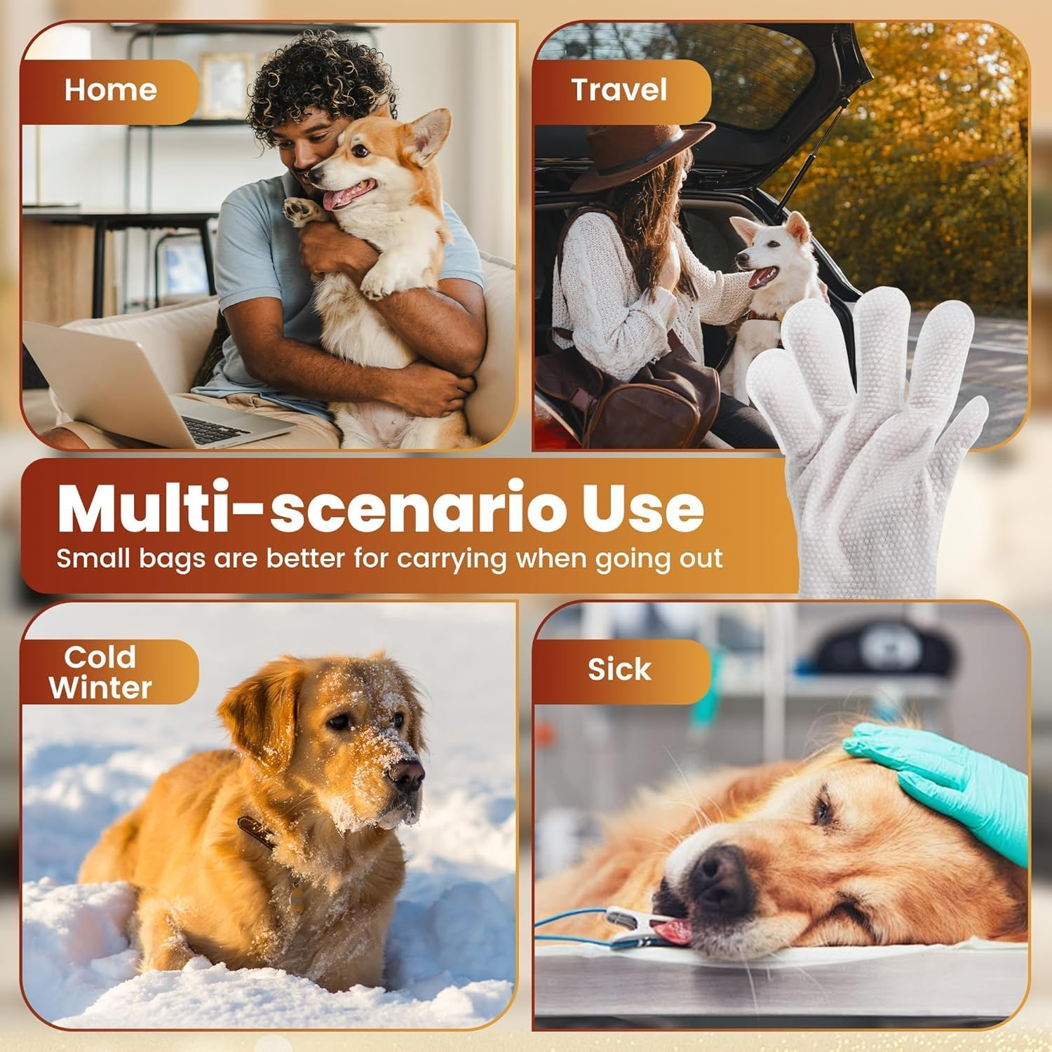 Mumoo Bear Pet Glove Wipes for Dogs Cats, Dog Cleaning Gloves, Dog Wipes Cleaning Deodorizing, Extra Thick, Unscented Rinse Free Nourish Fur Glove Wipes for Daily Care and Traveling-24Pcs/4 Pack