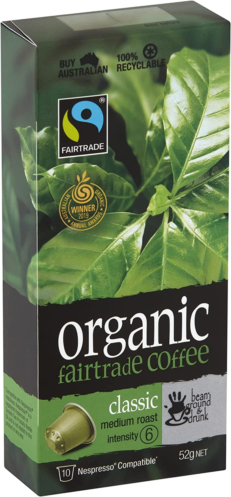 Bean Ground & Drunk Organic Fairtrade Classic Coffee 10 Aluminium Capsules