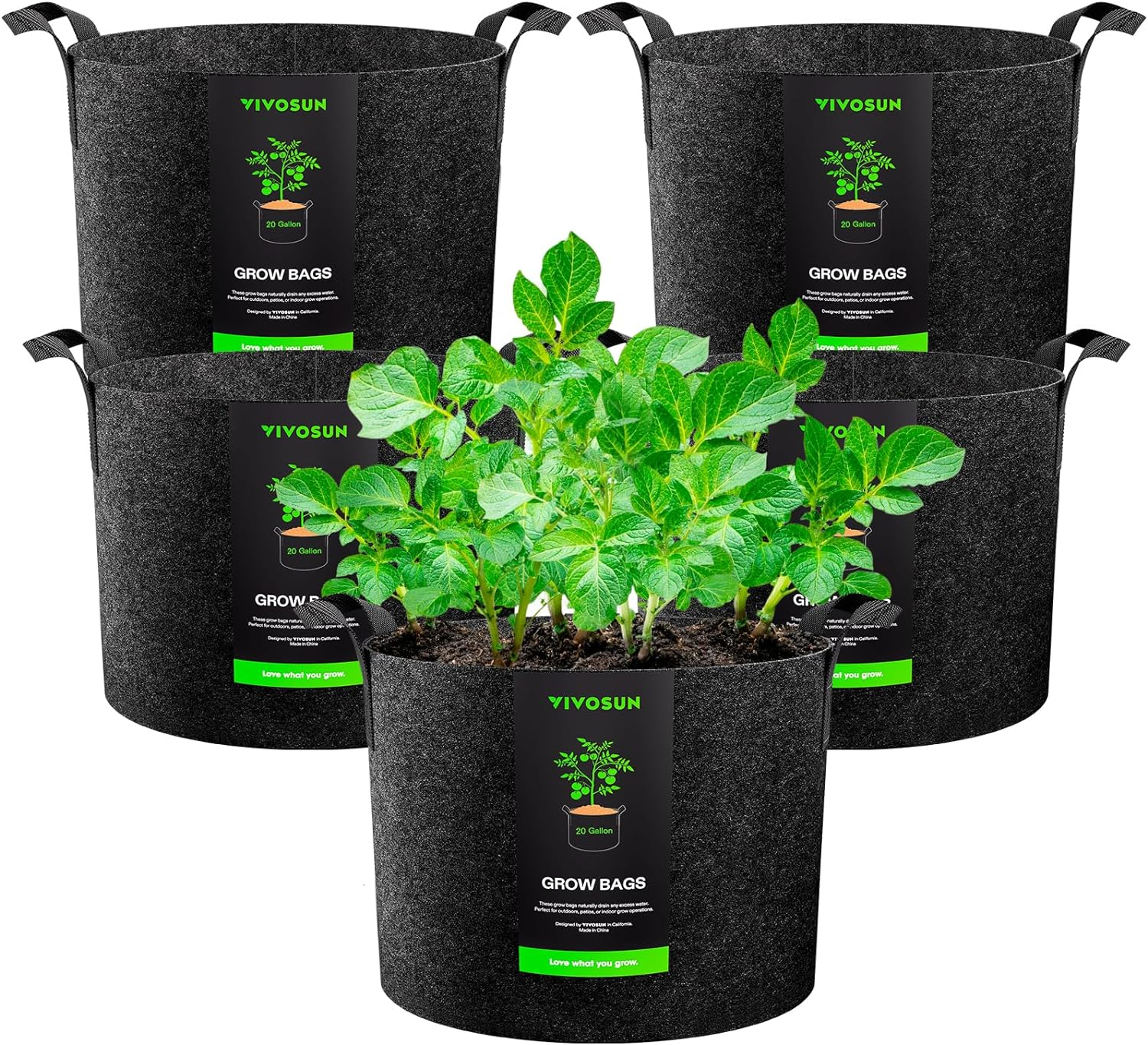 VIVOSUN 5-Pack 1 Gallon Heavy Duty Thickened Nonwoven Fabric Pots Grow Bags with Handles