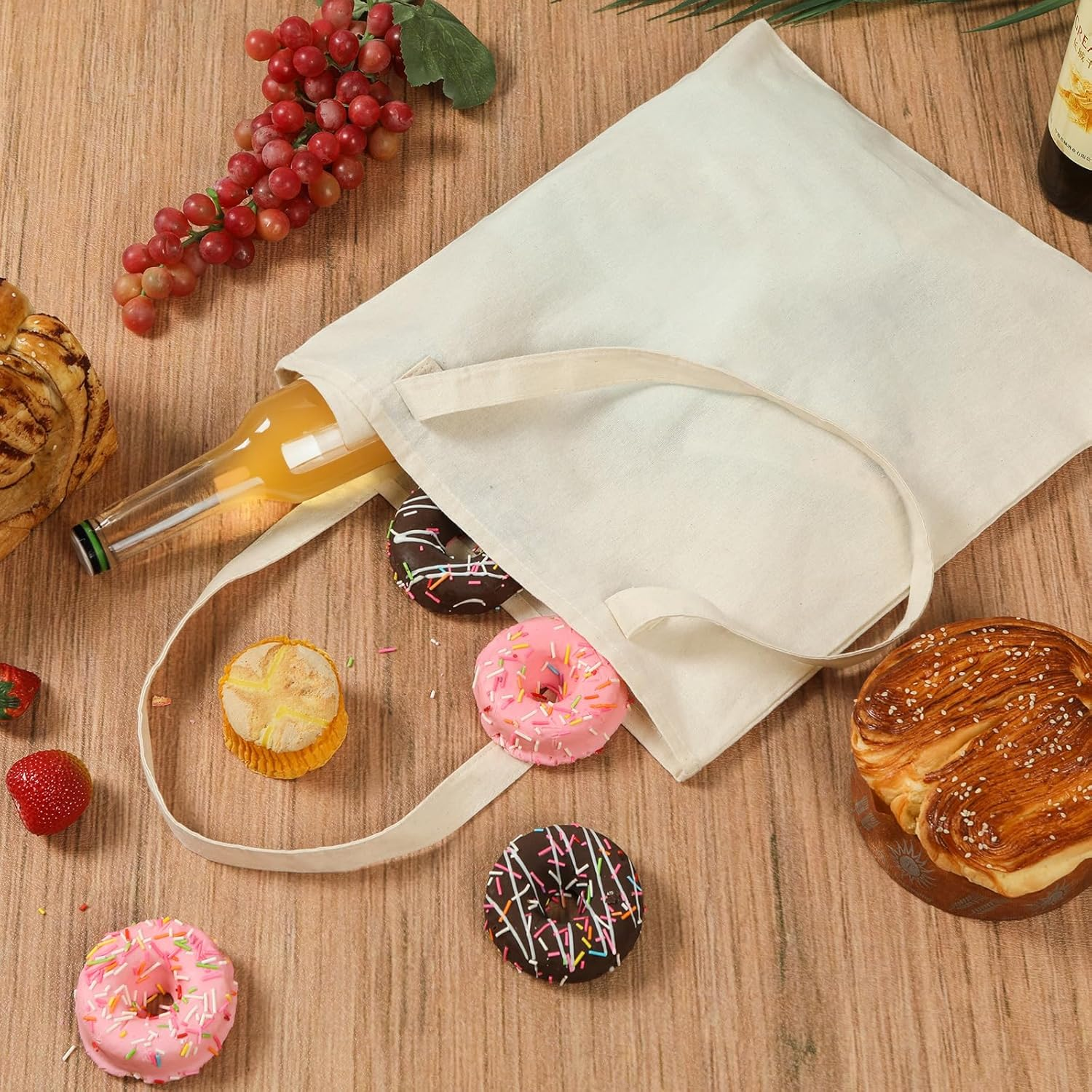 Carbrea 12 Pack Canvas Tote Bag - Lightweight Thin Tote Bags Bulk Reusable Blank Bags for DIY Shopping image number 3