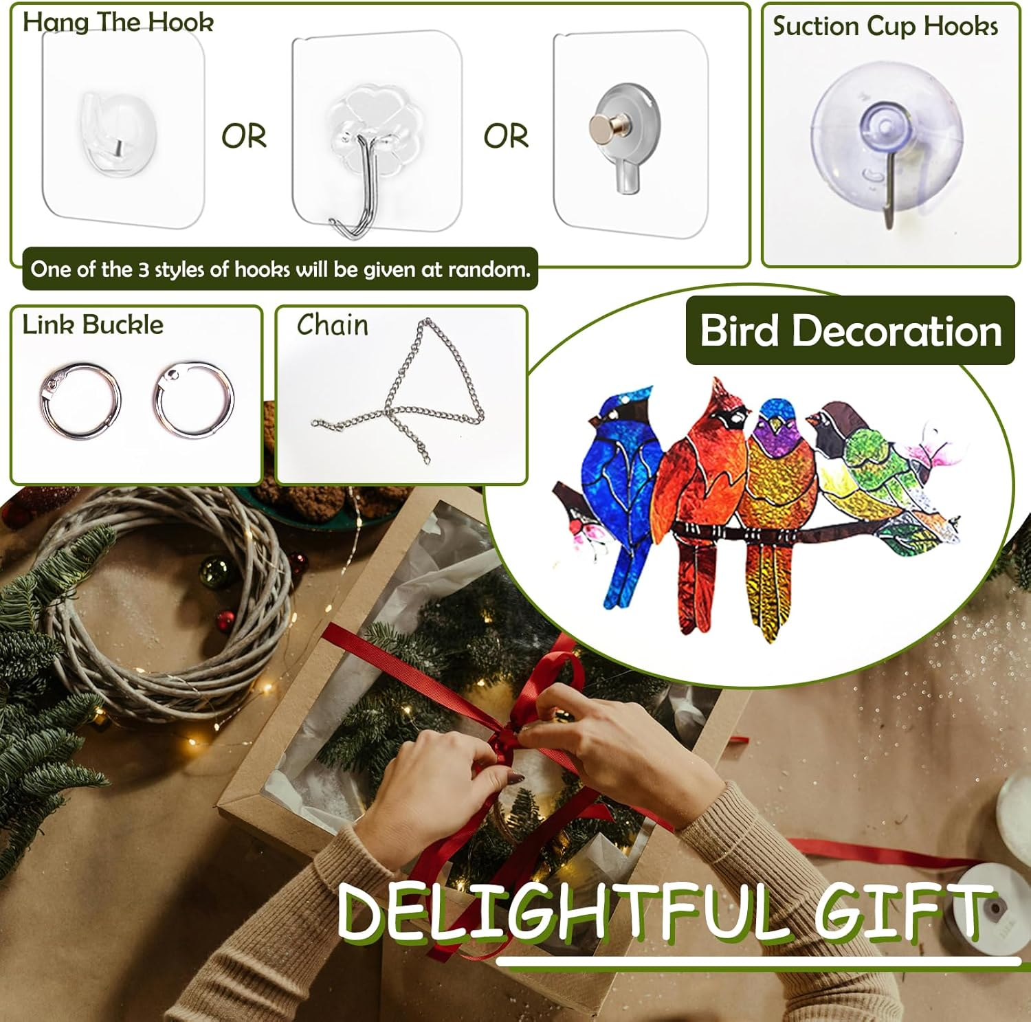 VNRGG Stained Birds on Branch Ornaments Double Sided Metal Texture Sculpture Art Home Indoor or Outdoor Wall Hanging Decor image number 2