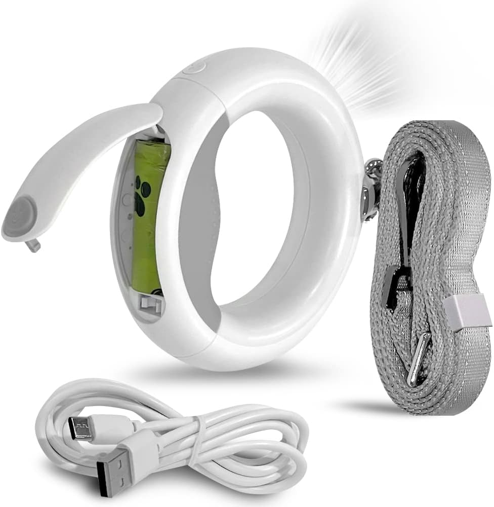 Non Retractable Leash with Flashlight, LED Light, Built-In Poop Bag Compartment &ndash;Walking Leash 360&deg; Hands Free, Anti-Slip Handle for Small, Medium & Large Dogs &ndash; Tangle Free Heavy Duty Reflective image number 5