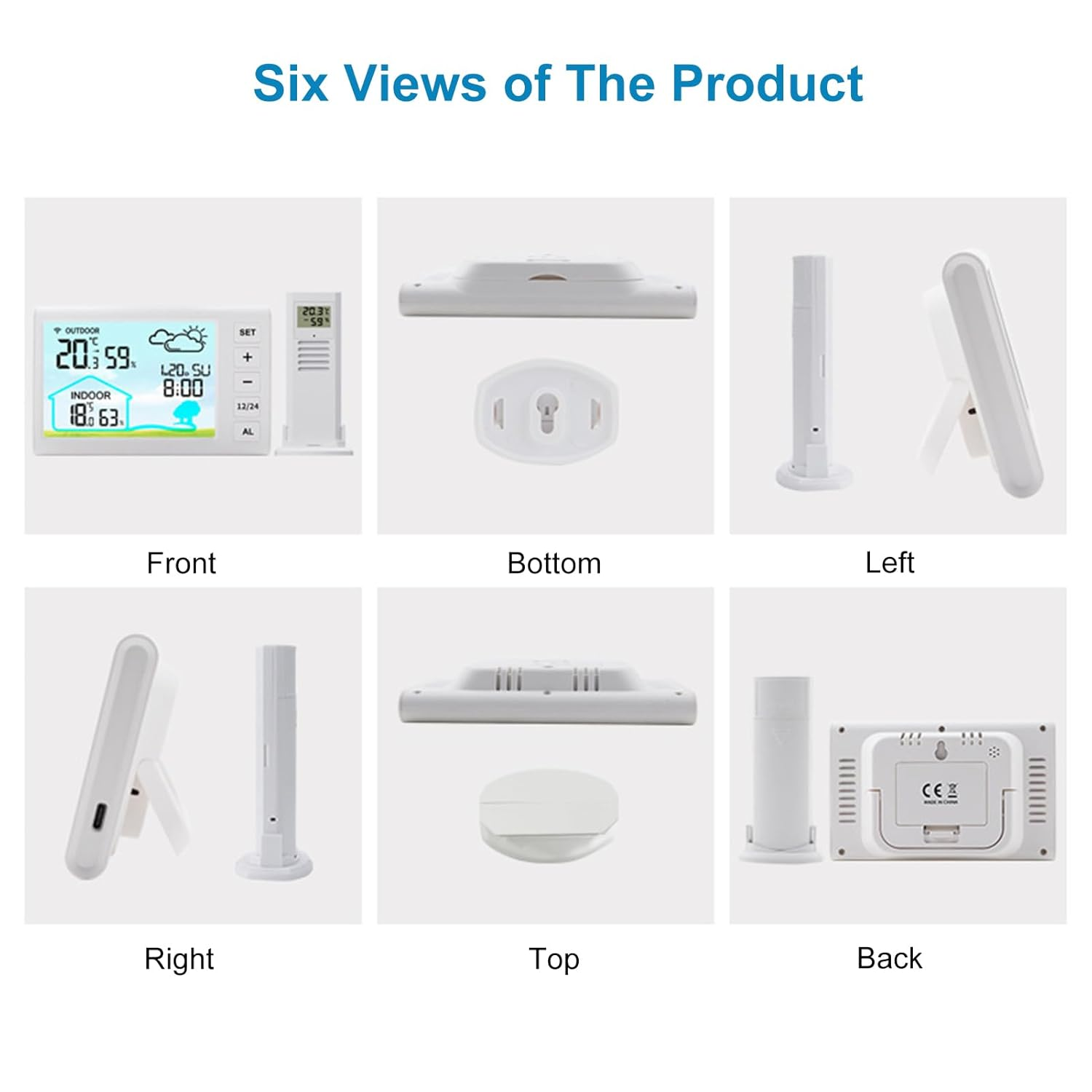 Weather Stations Wireless Indoor Outdoor Thermometer, Home Weather Station, Digital Temperature Display Clock Alarm Adjustable Backlight image number 2